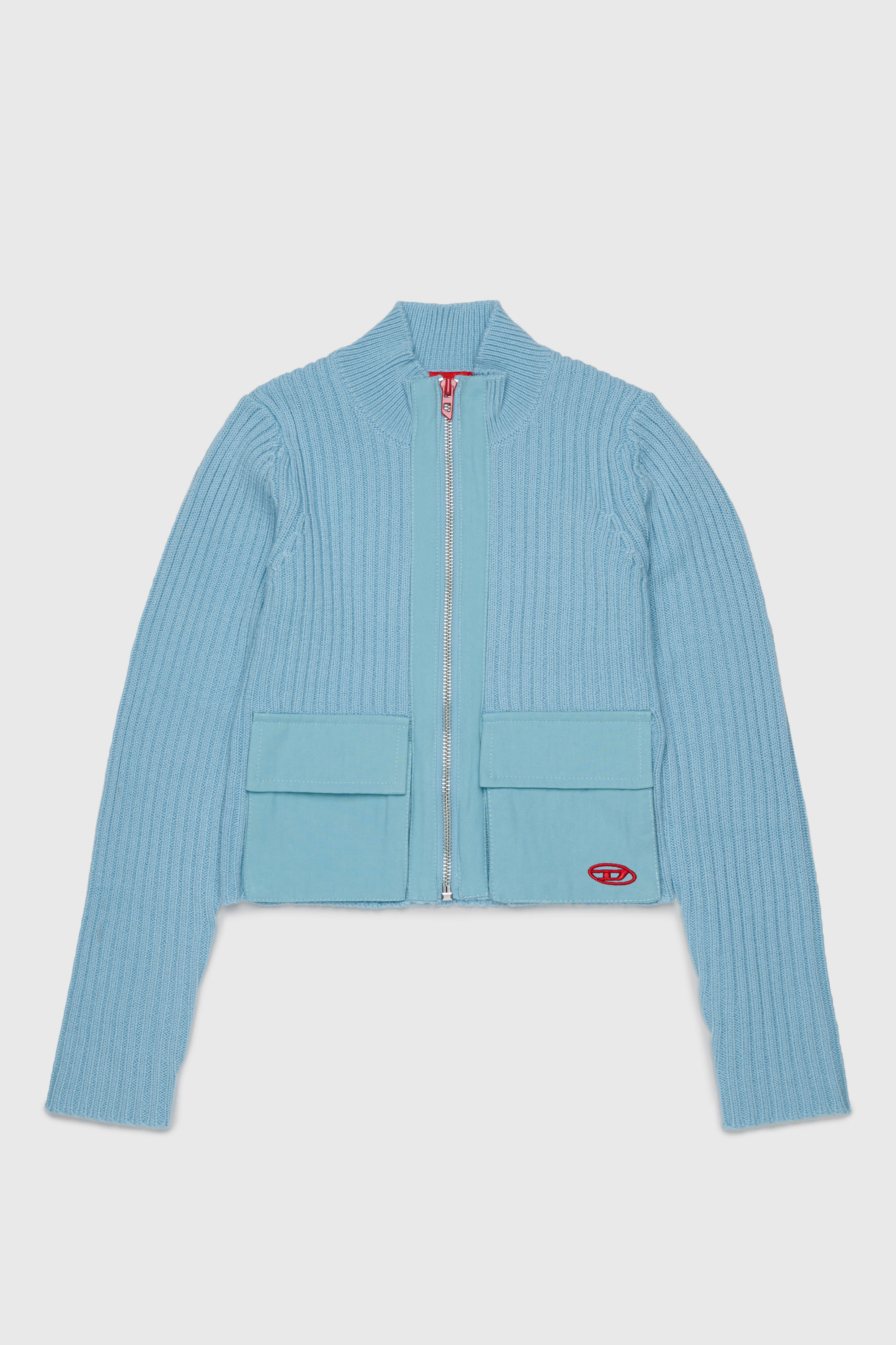 Diesel - KAMMY, Woman's Zip cardigan in wool blend with pockets in Light Blue - 1