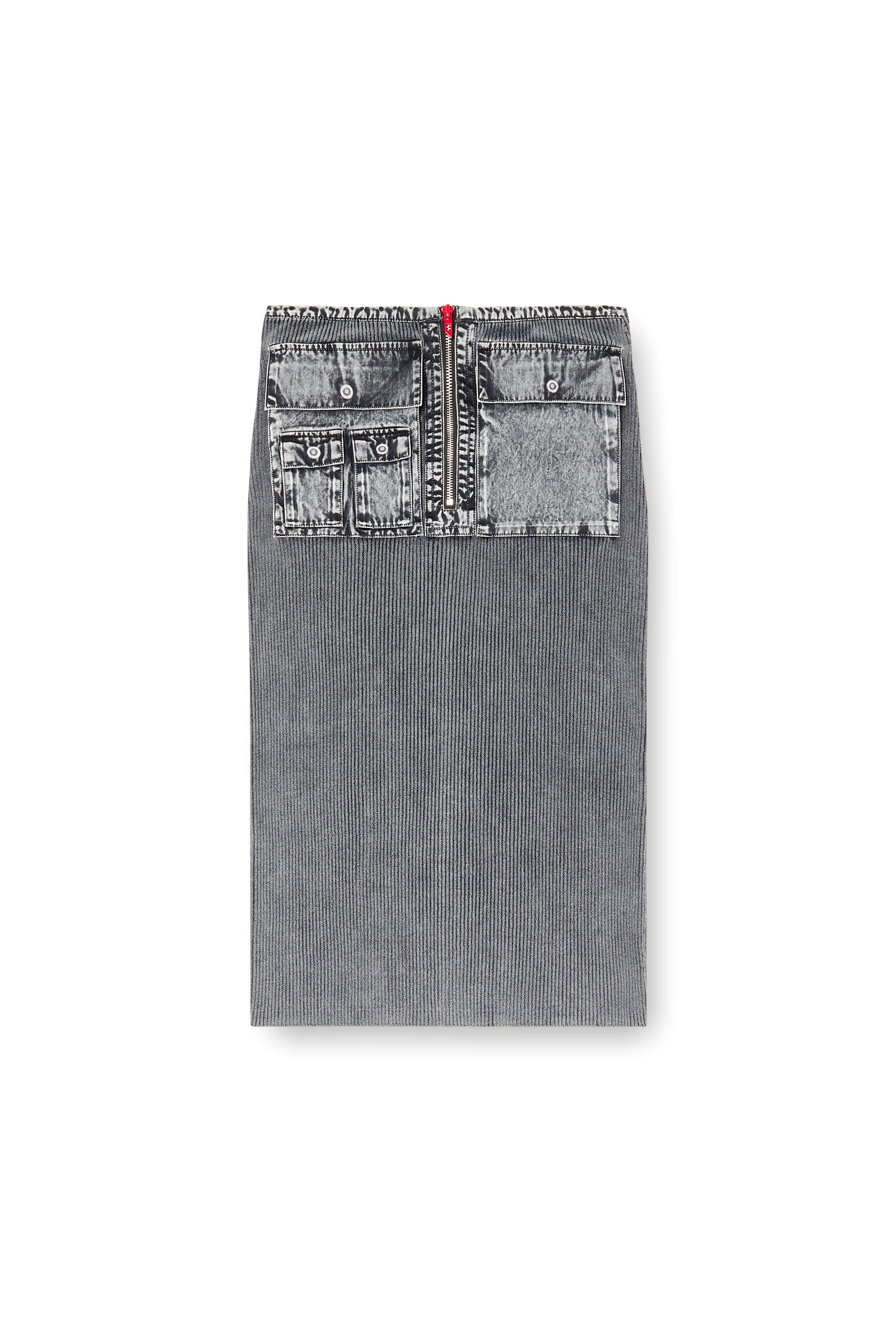Diesel - M-MERYN, Damen Midirock aus Strick mit Cargotaschen aus Denim in Dunkelgrau - 3