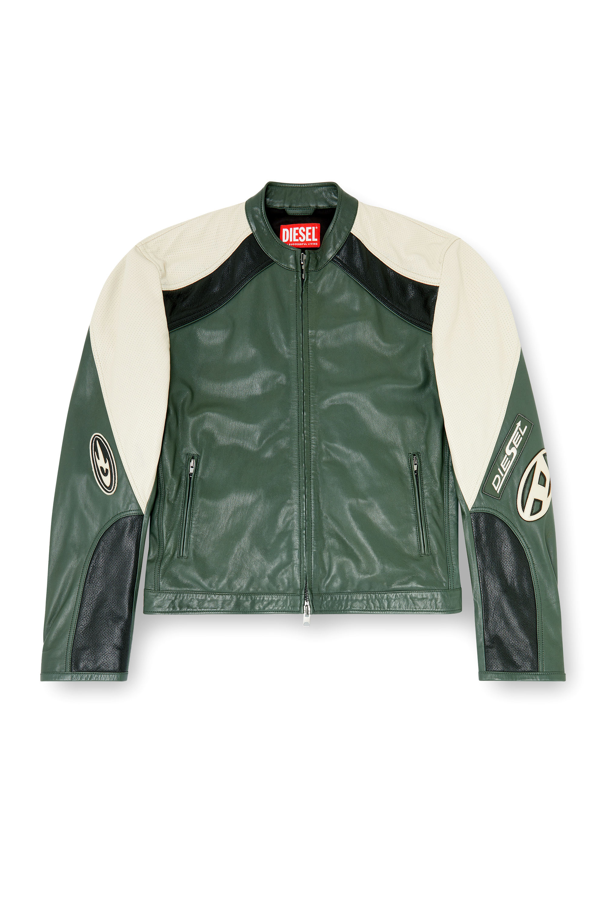 Diesel - L-AHTI, Herren Bikerjacke aus perforiertem Colour-Block-Leder in null - 2