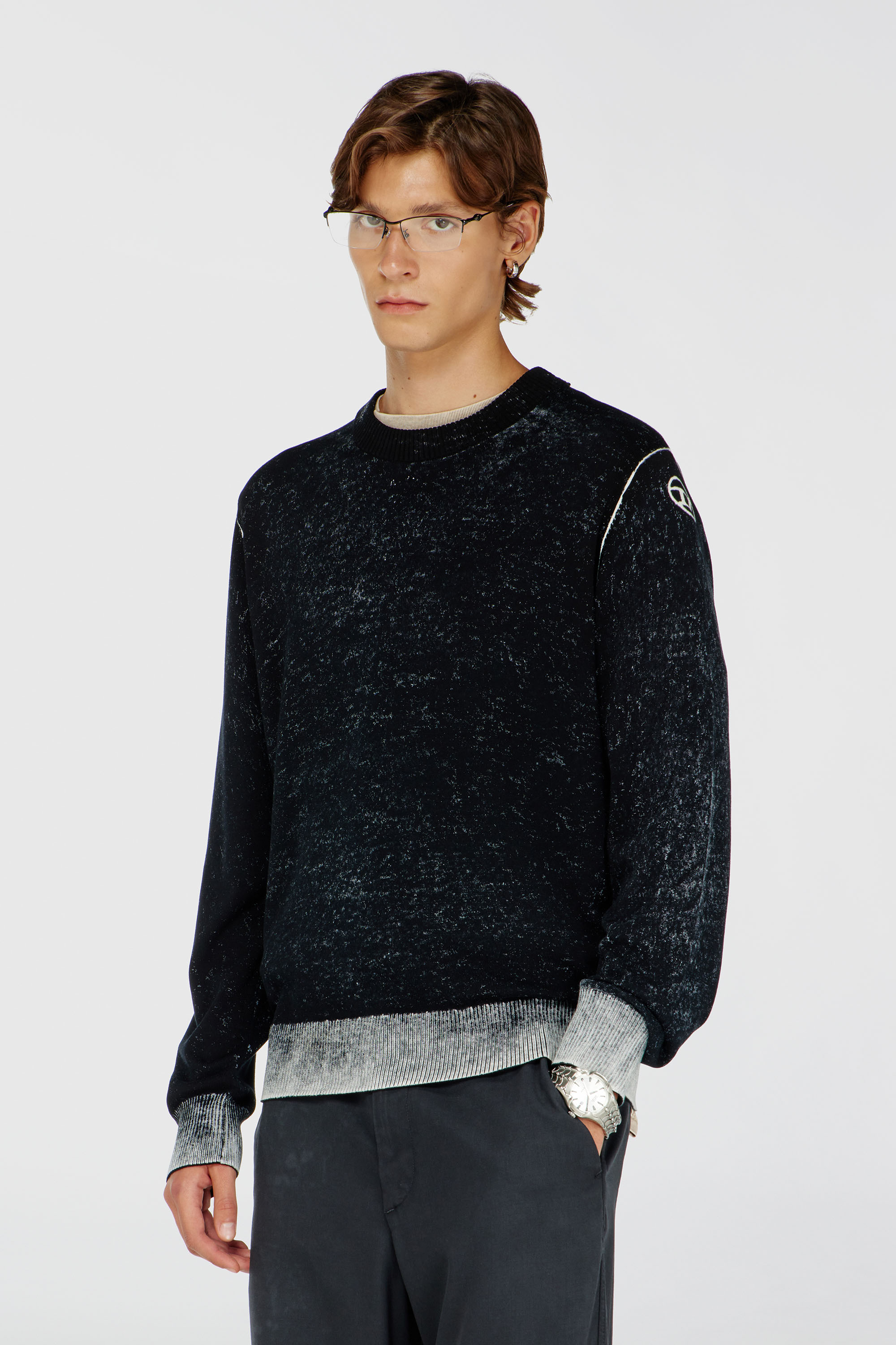 Diesel - K-LARENCE-B, Herren Pullover aus Baumwolle mit Innen-Print in Schwarz - 1