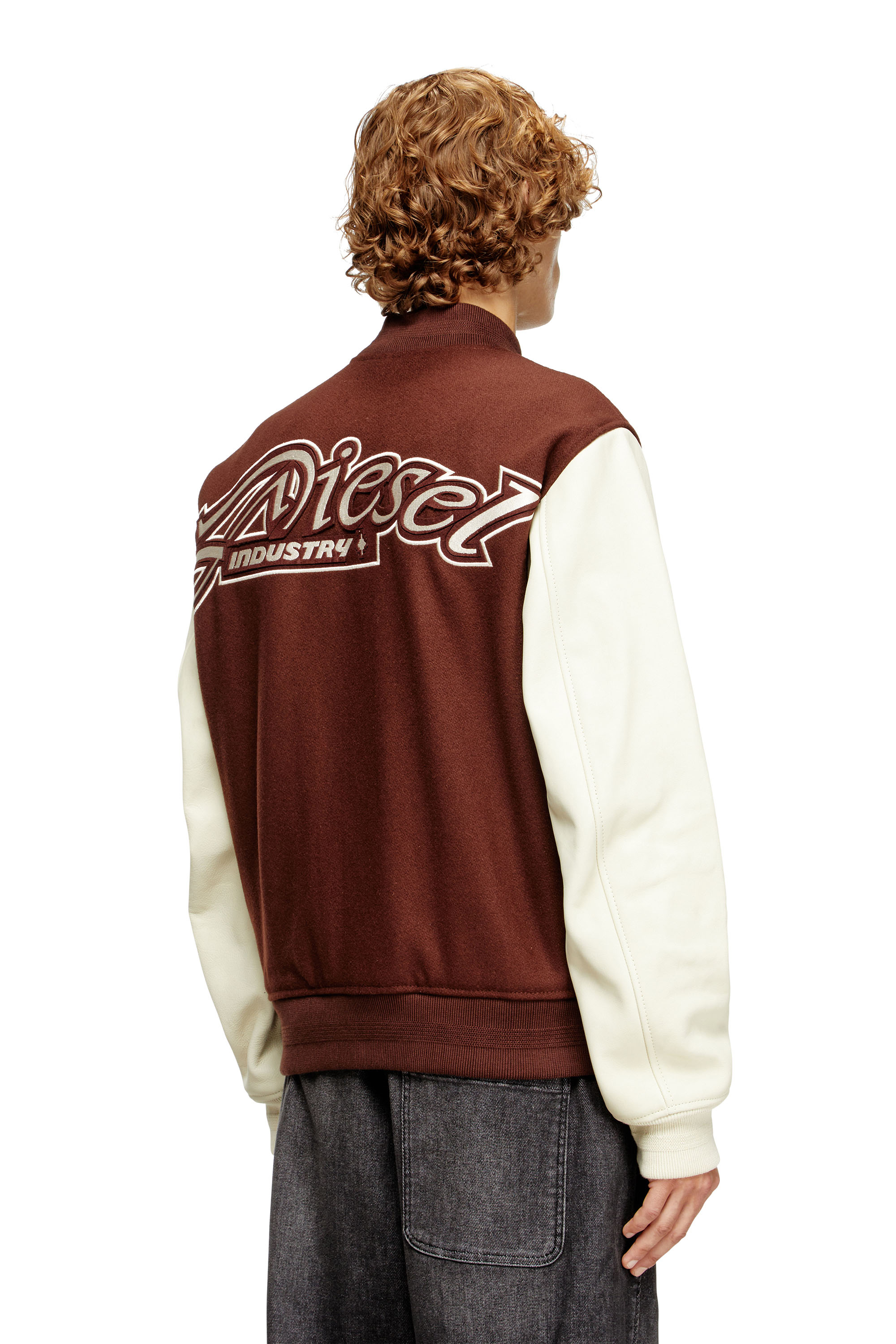 Diesel - L-KOPF, Herren Gepolsterte Bomberjacke aus Wolle und Leder in Braun - 4