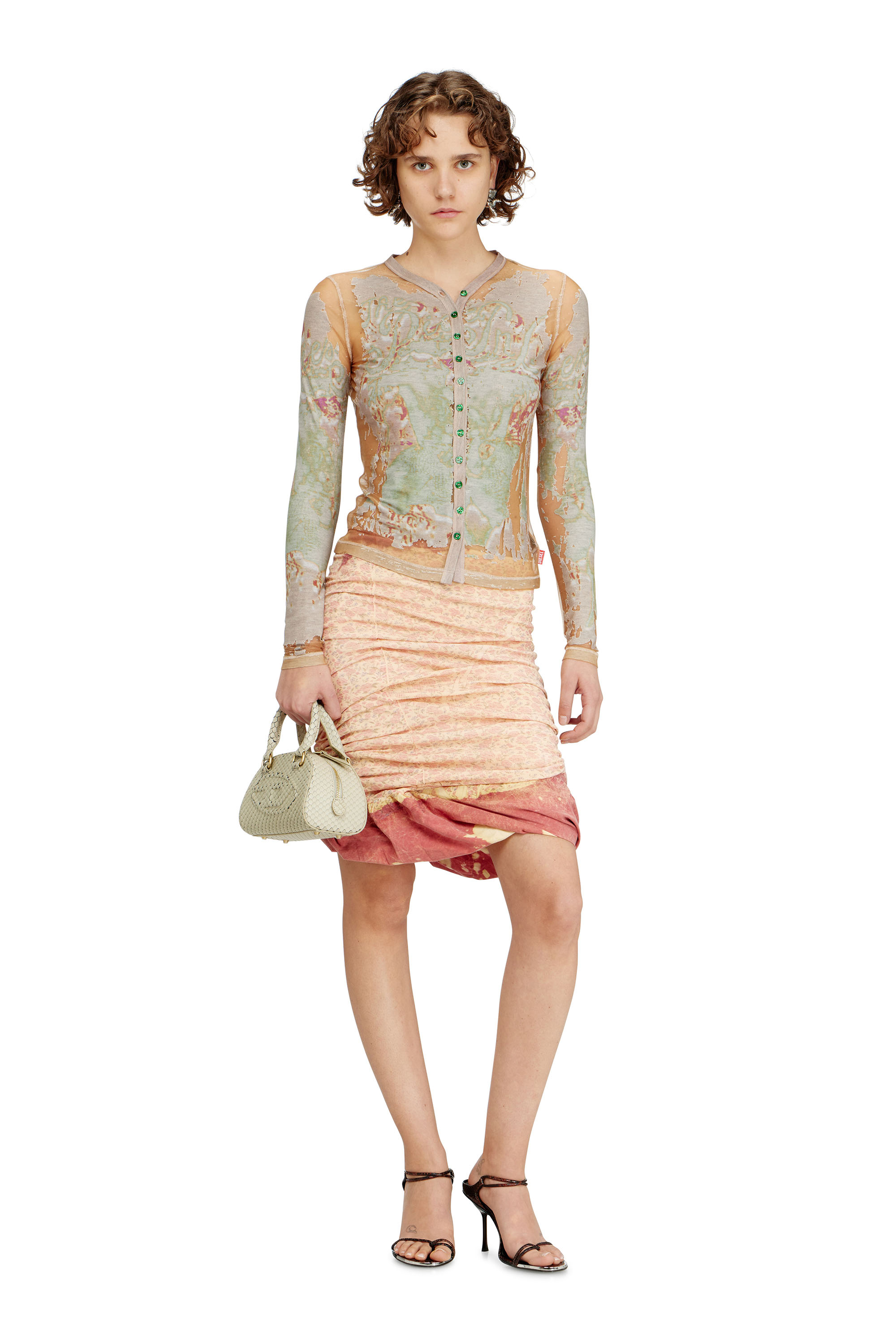 Diesel - T-GABRY, Woman's Cardigan top in printed devor&eacute; jersey in Light Brown - 1