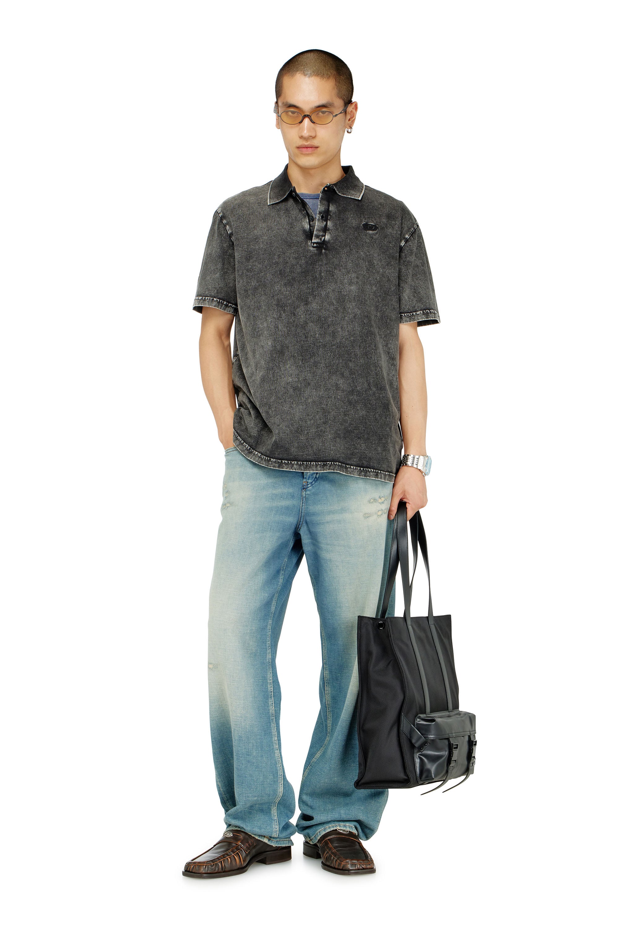 Diesel - T-REJUST-NC-DEN, Herren Polohemd aus Jersey mit Denim-Effekt in Dunkelgrau - 2