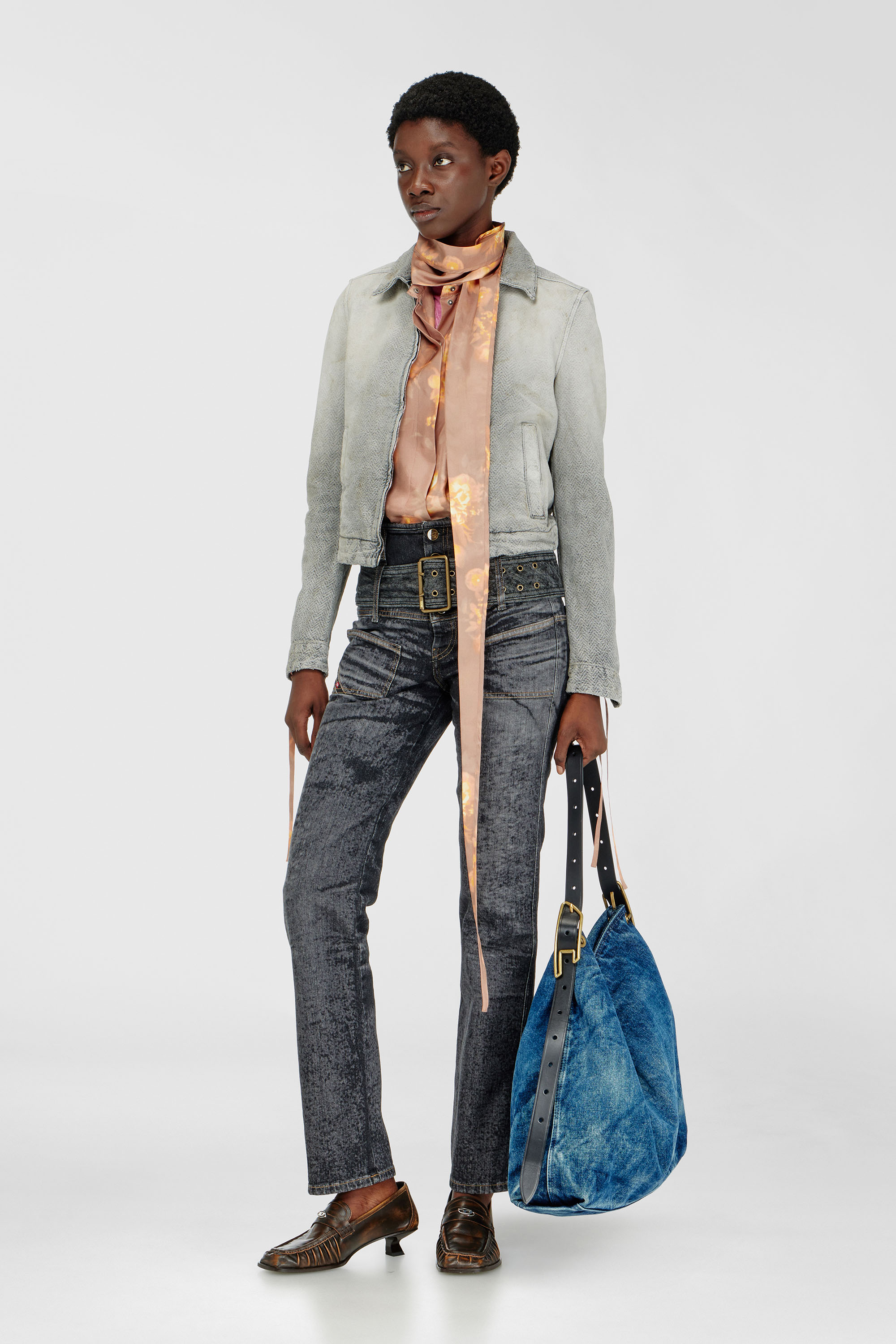 Diesel - DE-CORB, Damen Jacke aus distressed fischgrat denim in Hellgrau - 2