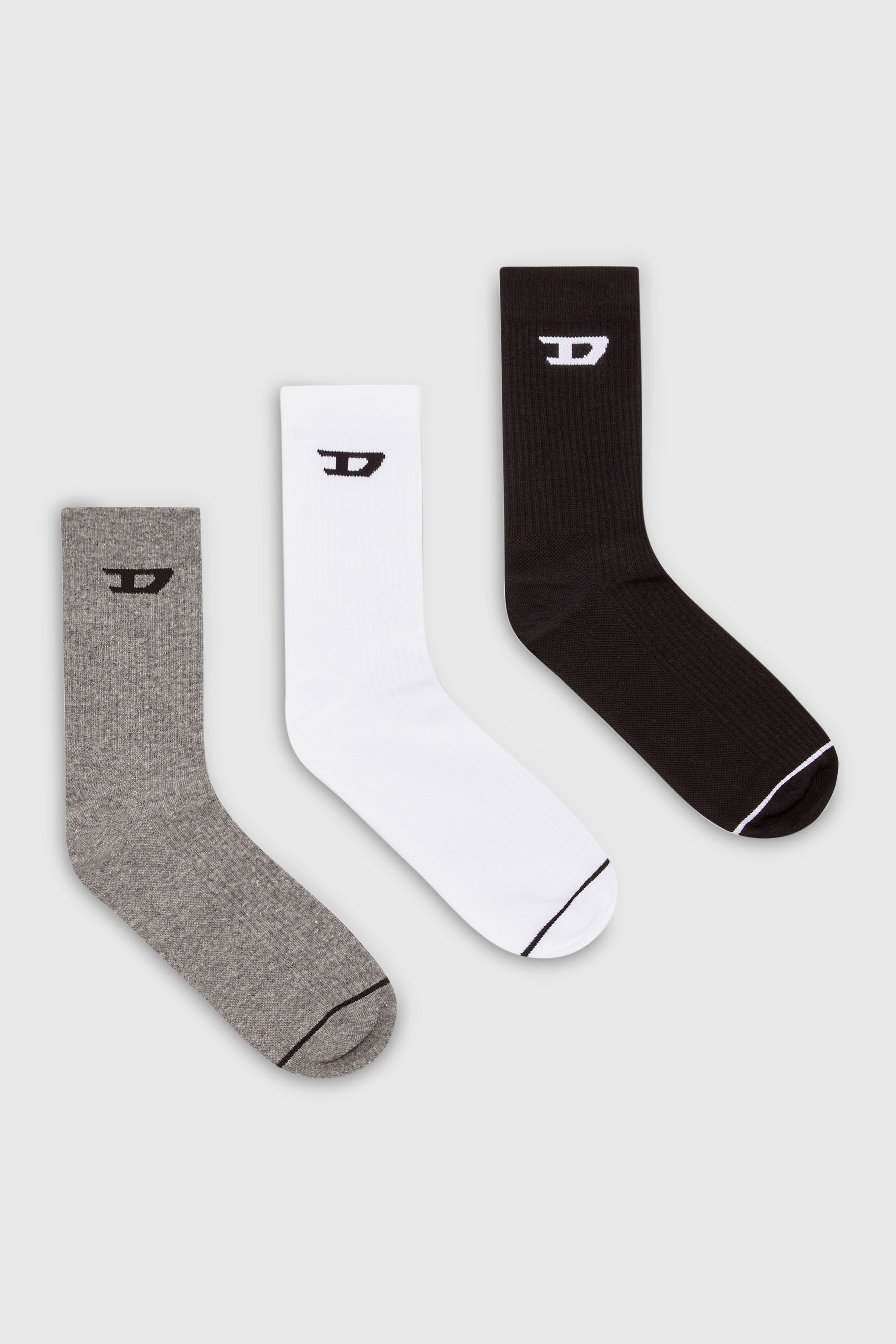 Diesel - SKM-D-TENNIS-CREW-17,5, Herren Rippenstricksocken im Dreierpack mit D-Logo in Grau/Weiss - 1