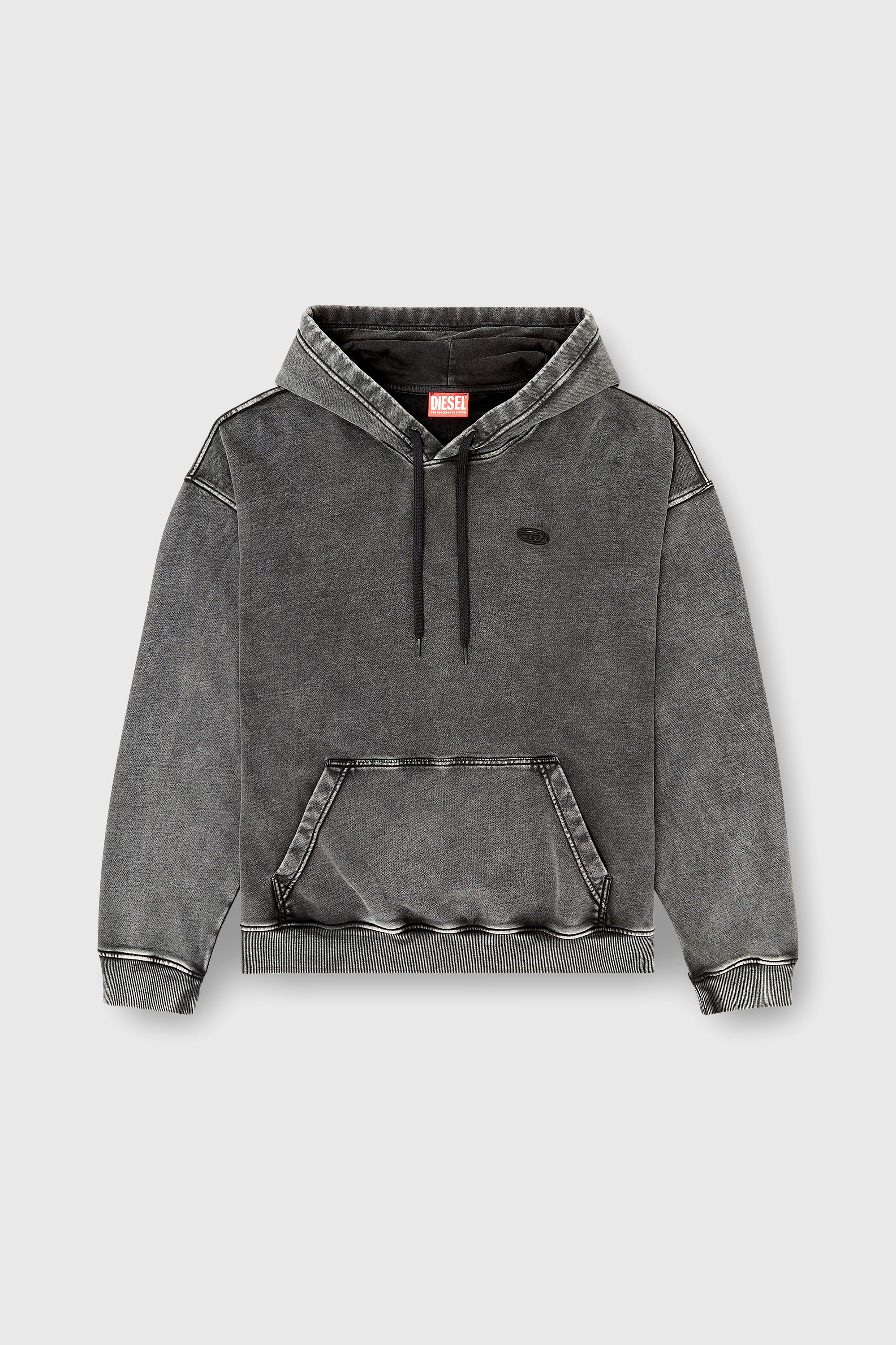 Diesel - S-BOXT-HOOD-DEN, Herren Hoodie mit roh geschnittener R&uuml;ckenapplikation in Dunkelgrau - 2