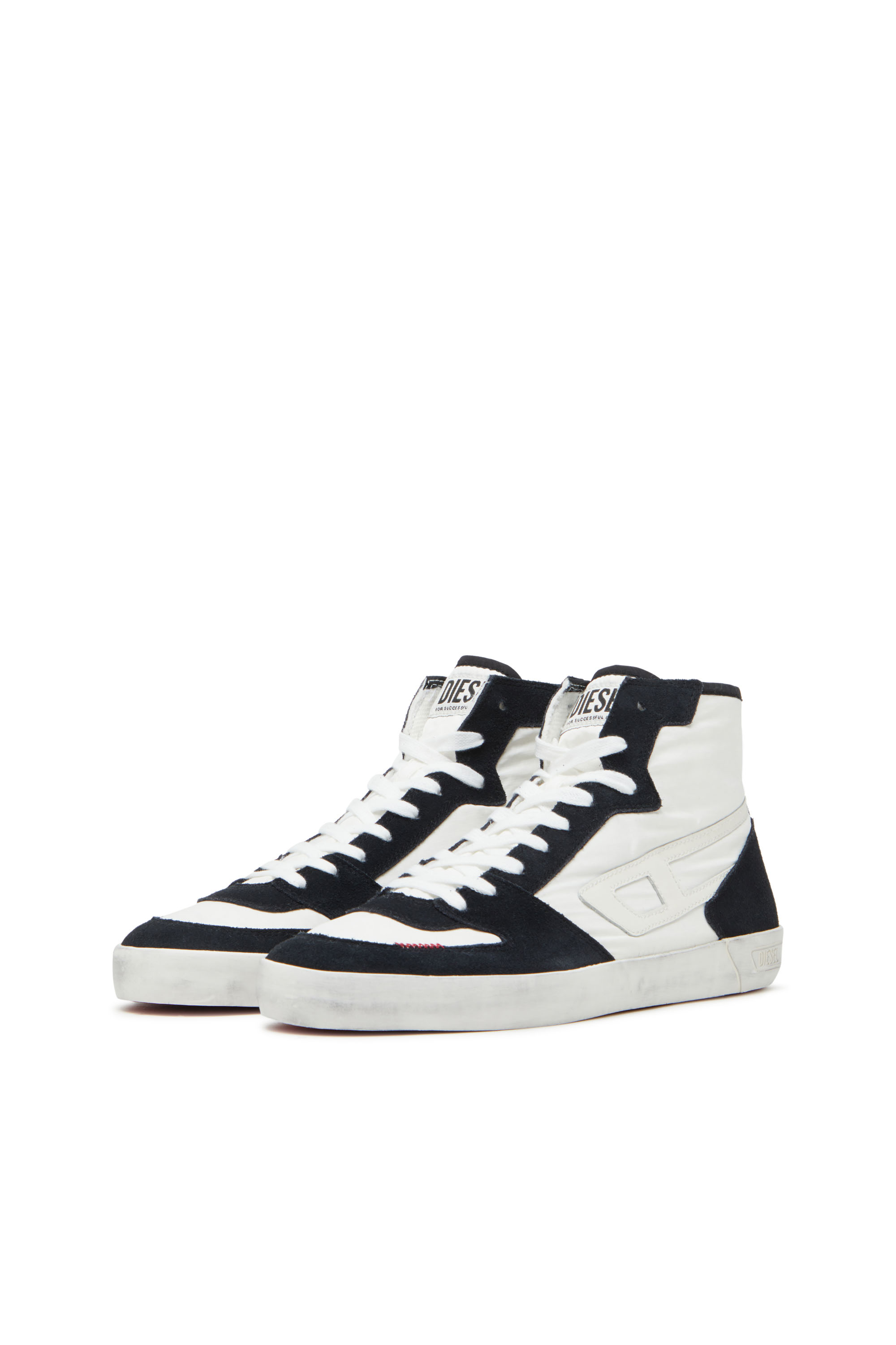 Diesel - S-LEROJI D-1 MID, Herren S-Leroji D-High-Top-Sneakers aus gepolstertem Ripstop und Veloursleder in Schwarz/Weiss - 8