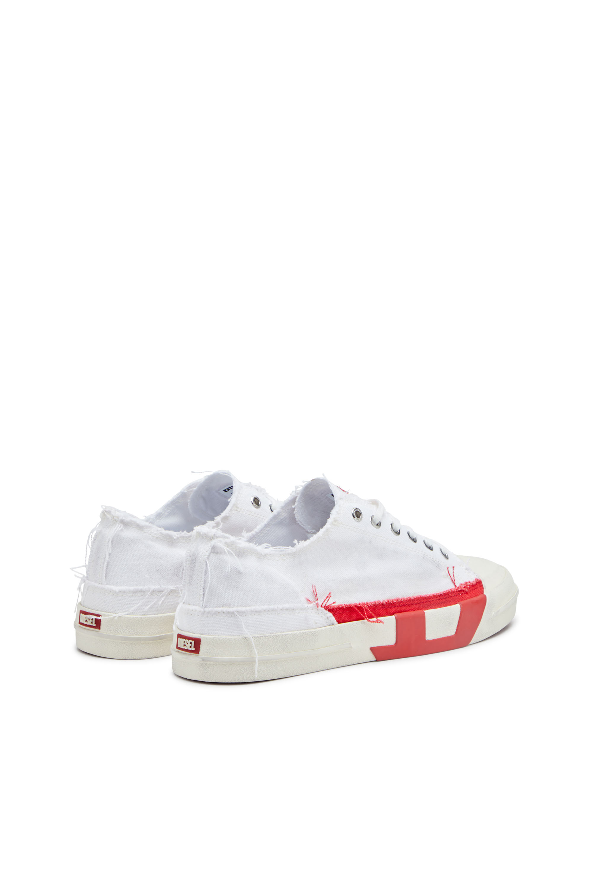 Diesel - S-D-VERSE LOW, Man's Dirty-effect canvas sneakers in White/Red - 3