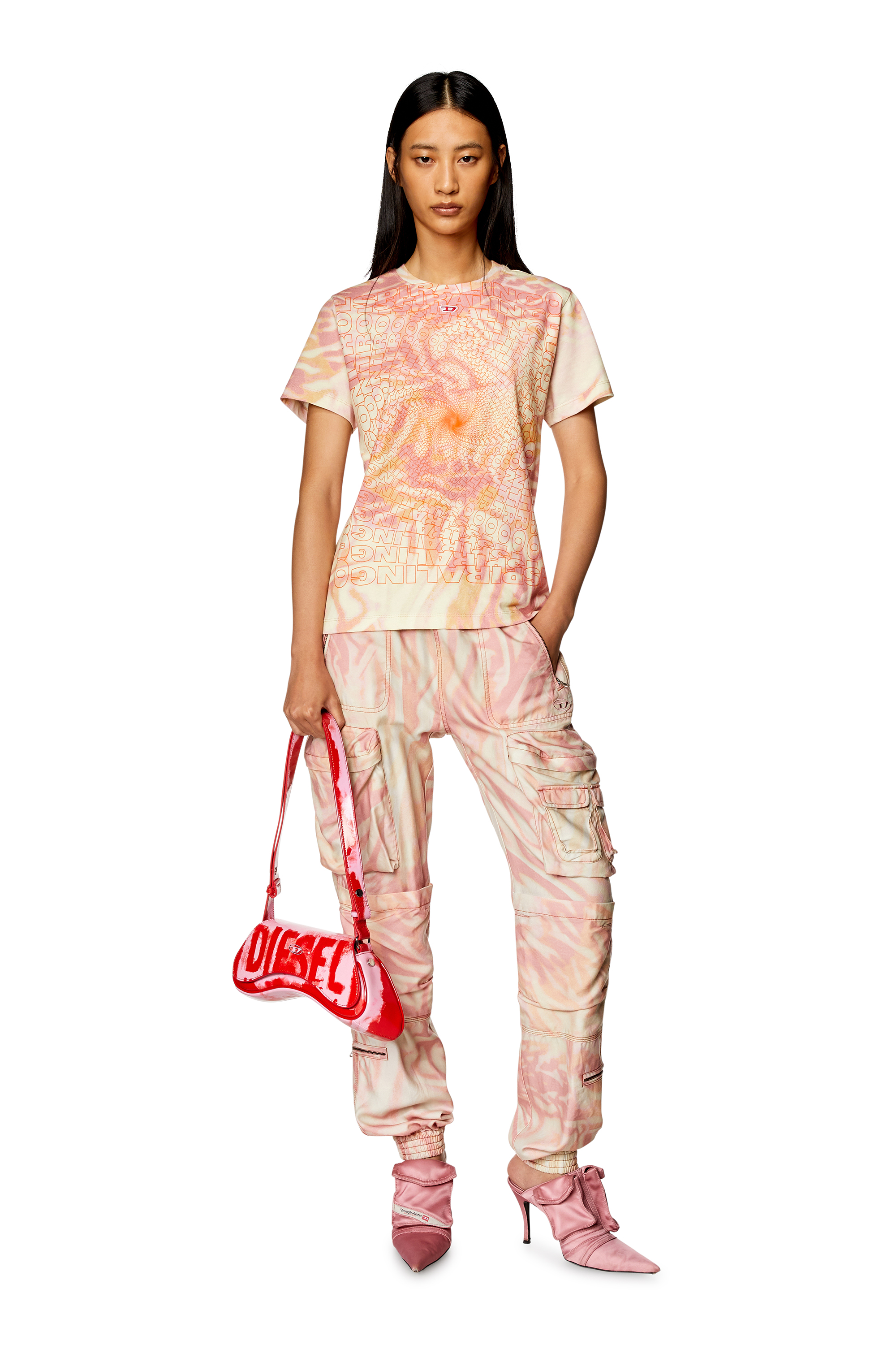 Diesel - PLAY CROSSBODY, Damen Play-Schultertasche mit glänzendem PU-Print in Rosa/Rot - 6