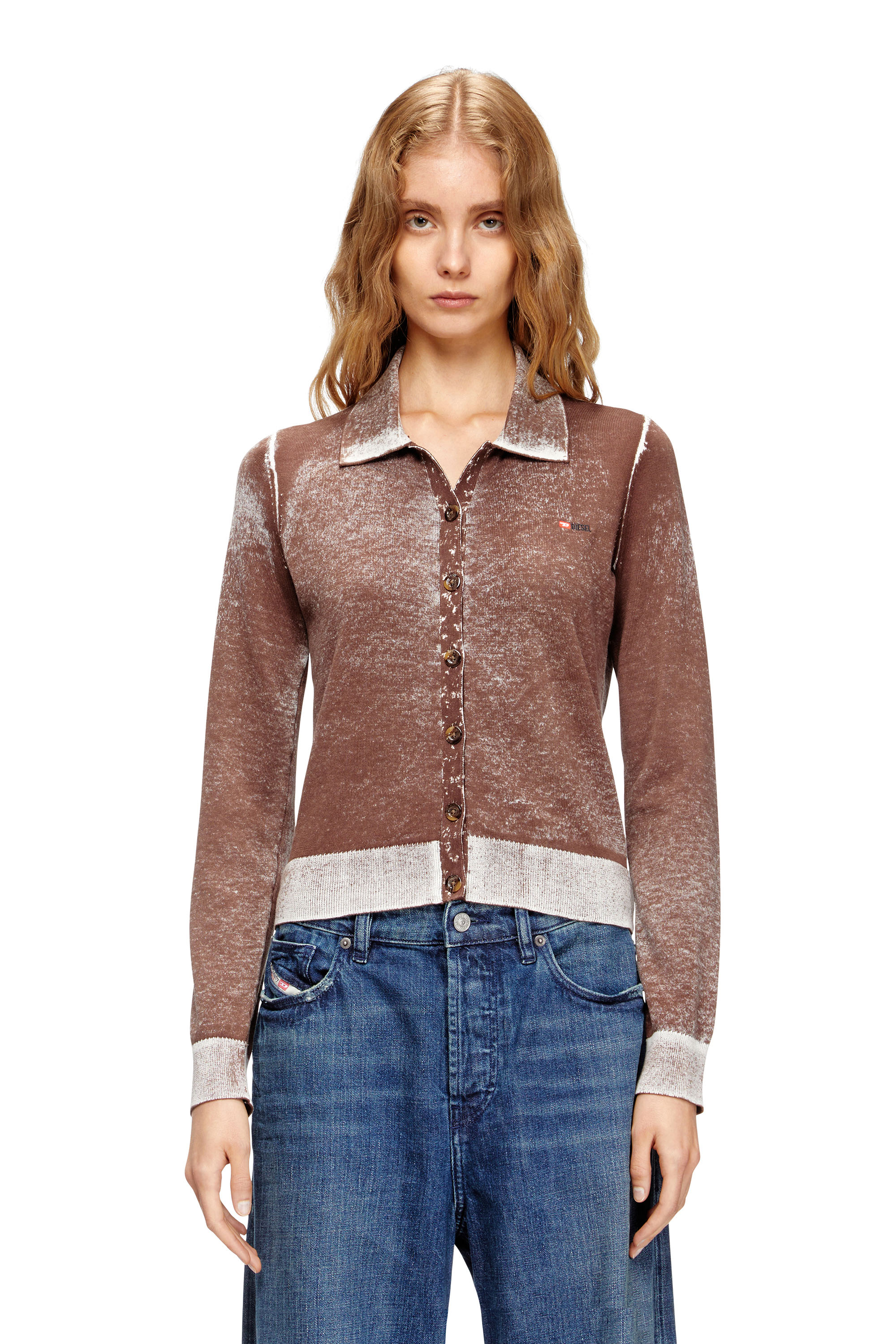 Diesel - M-LOREN, Damen Cardigan mit verblasstem Umkehrdruck in Braun - 3