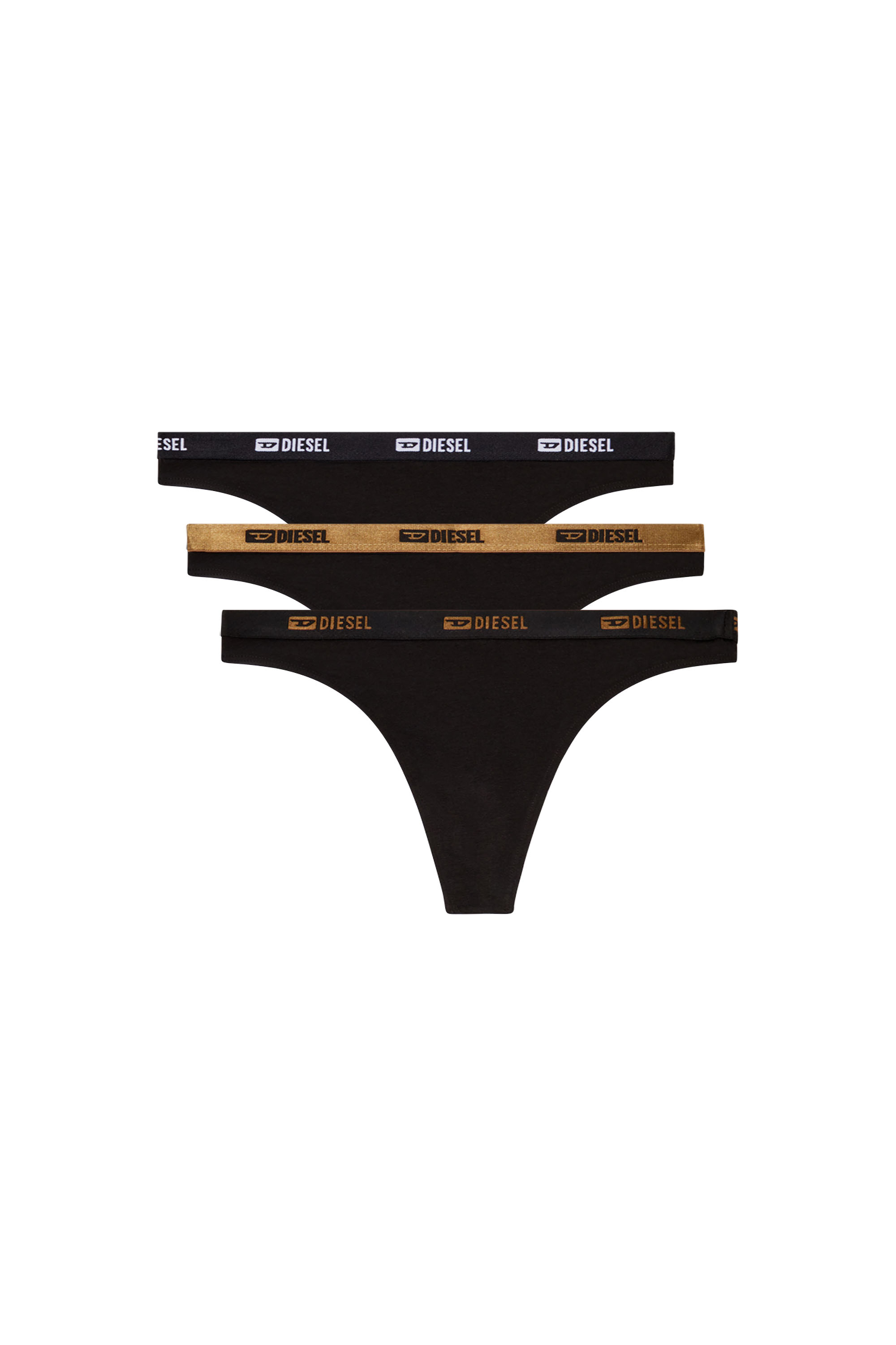 Diesel - STARS-GFT-3PACK, Damen Strings mit Metallic-Detail im Dreierpack in Schwarz/Gold - 1