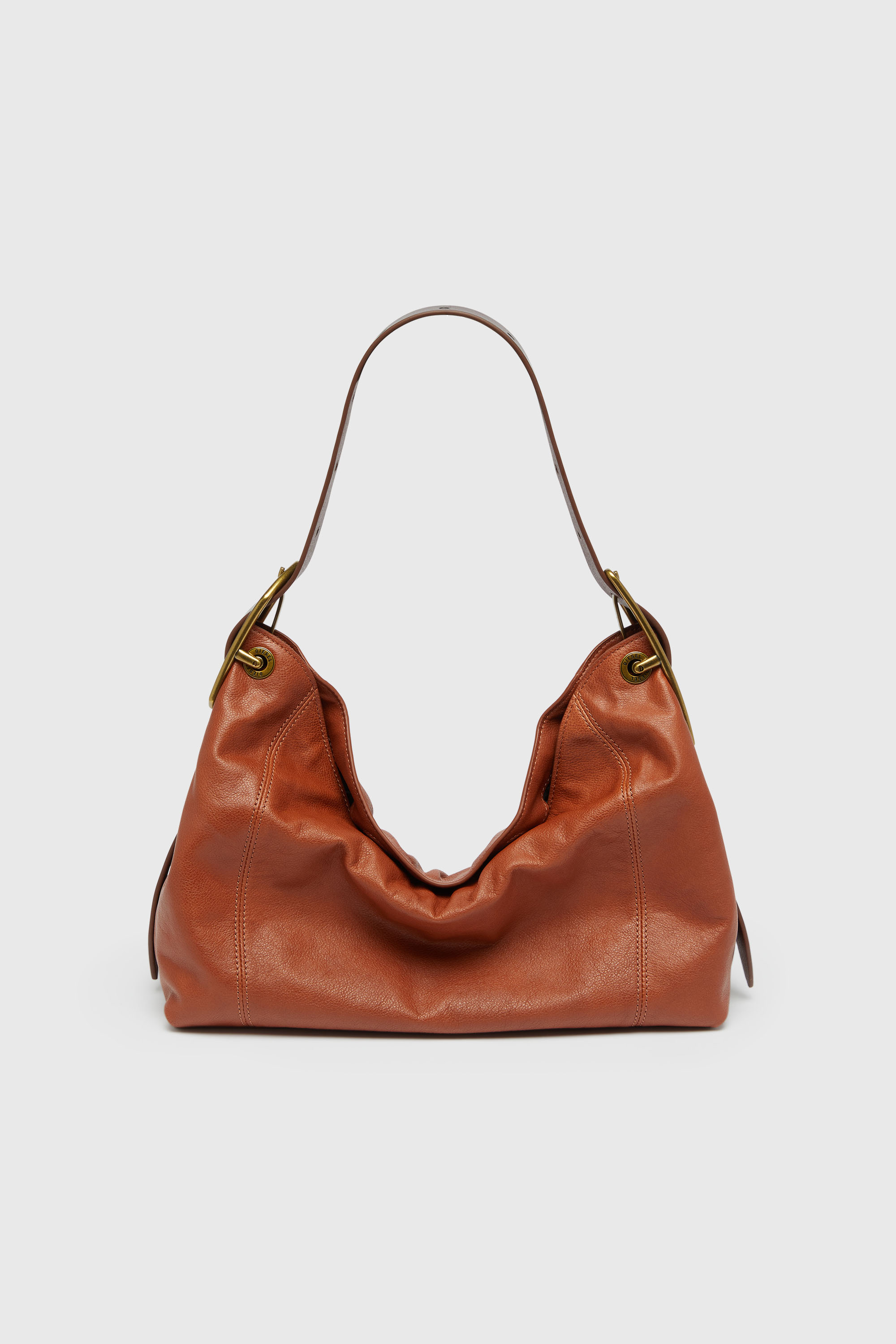 Diesel - D-LINE HOBO S, Damen D-Line-Schultertasche aus gl&auml;nzendem, geknittertem Leder in Braun - 1