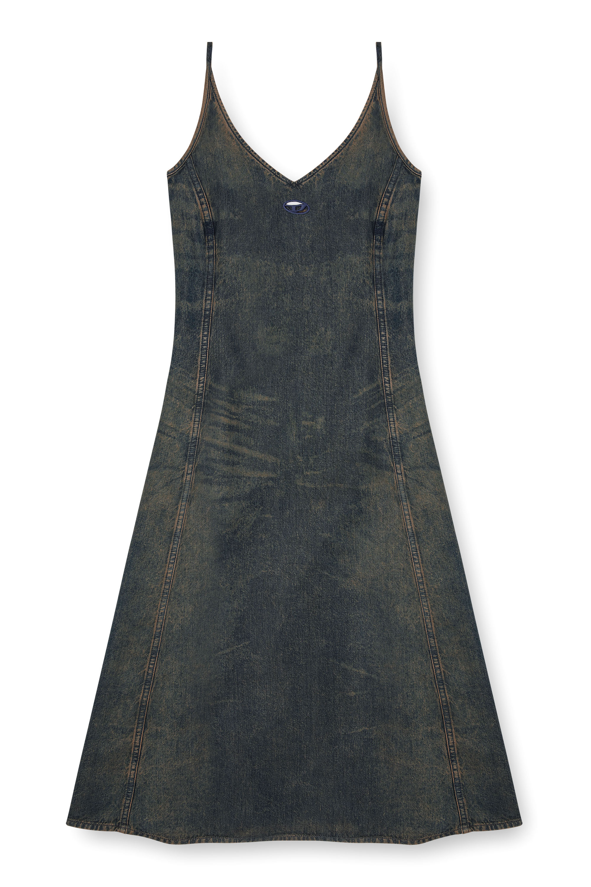 Diesel - DE-BELD-S, Damen Midi-Kleid aus fließendem Denim mit Schmutz-Effekt in Dunkelblau - 3