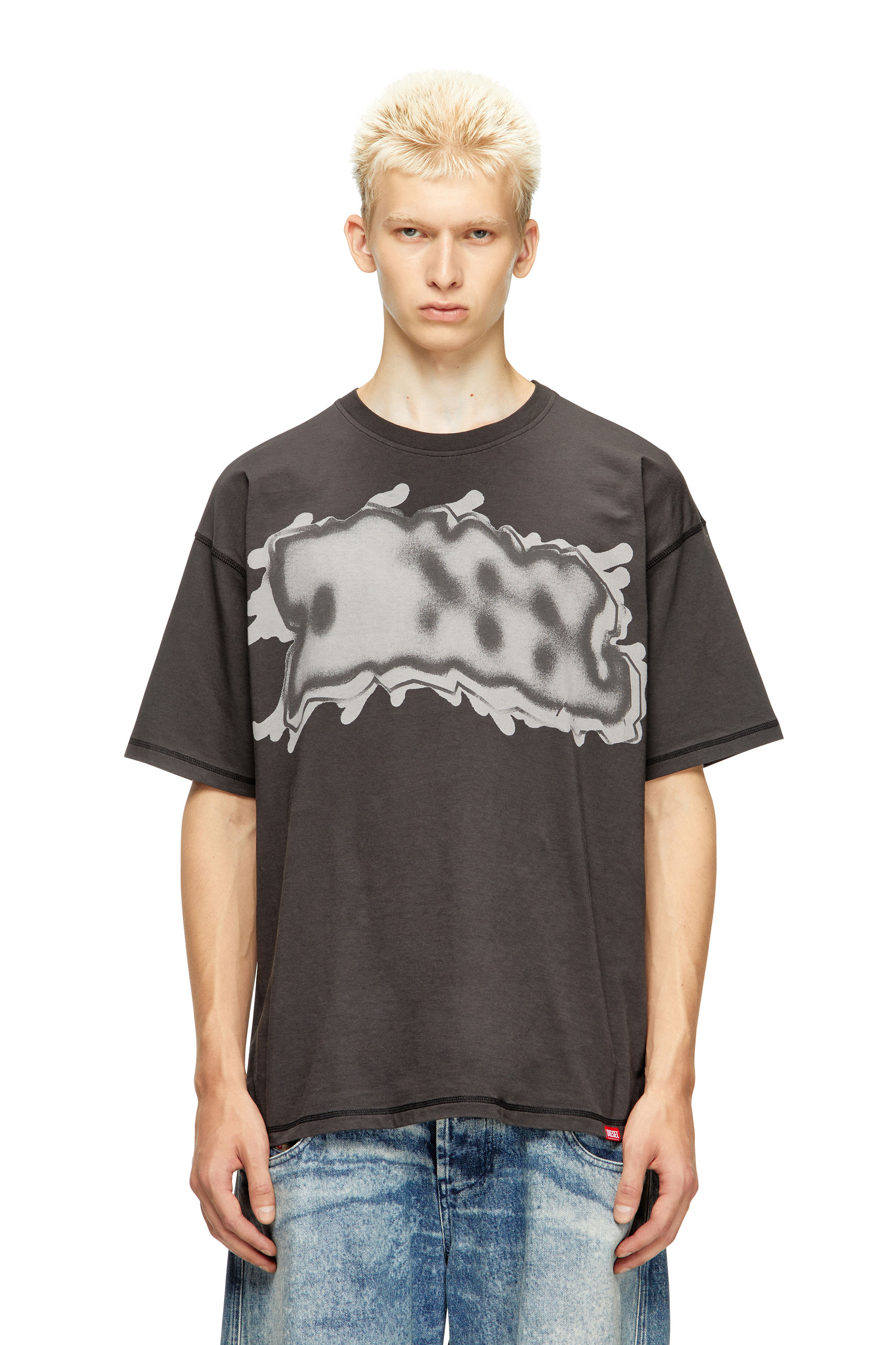 Diesel - T-LEONARD-IHBJ, Herren T-Shirt mit Graffiti-Print in Dunkelgrau - 1