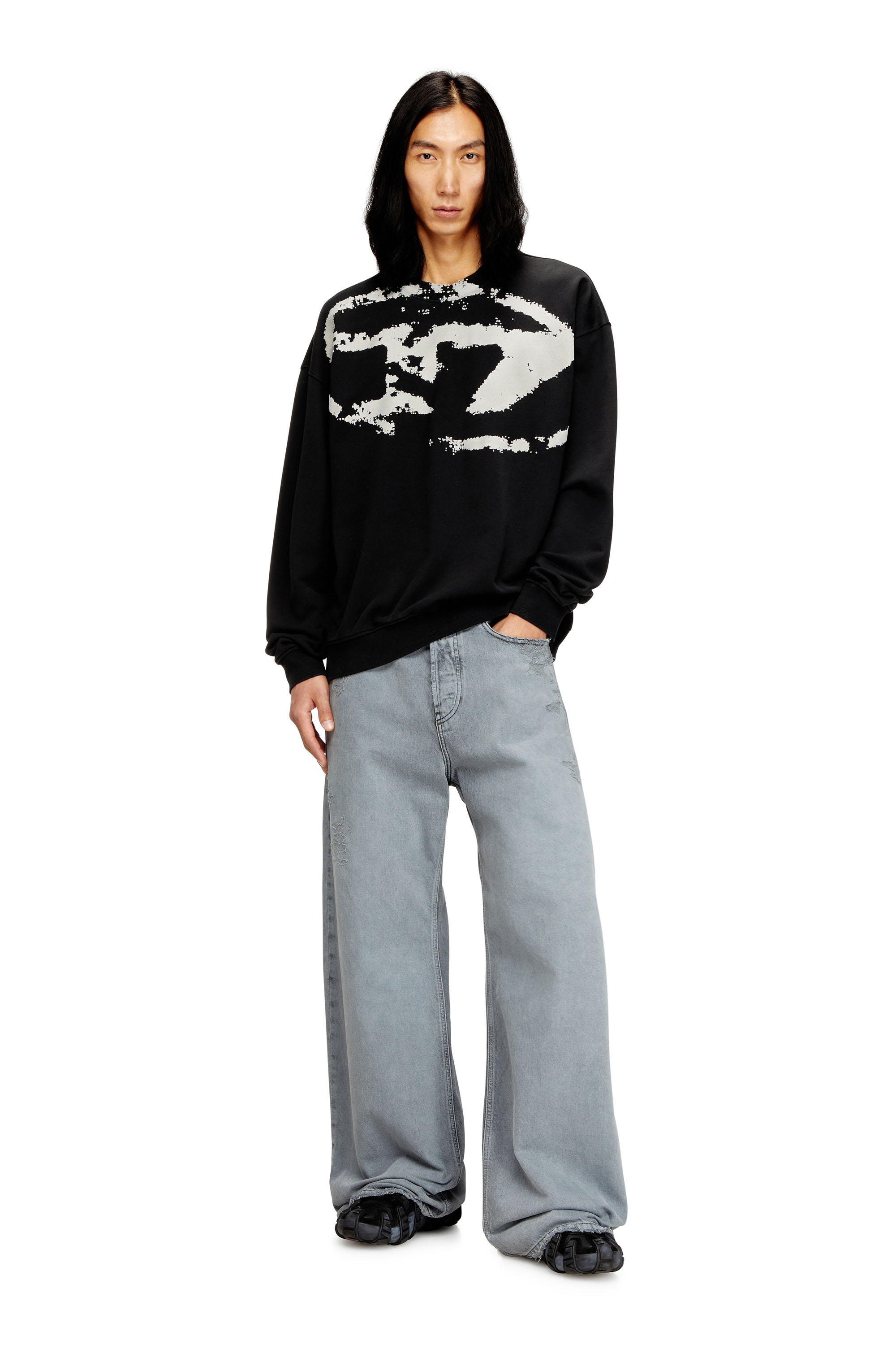 Diesel - S-BOXT-N5, Herren Sweatshirt mit beflocktem Distressed-Logo in Schwarz - 2