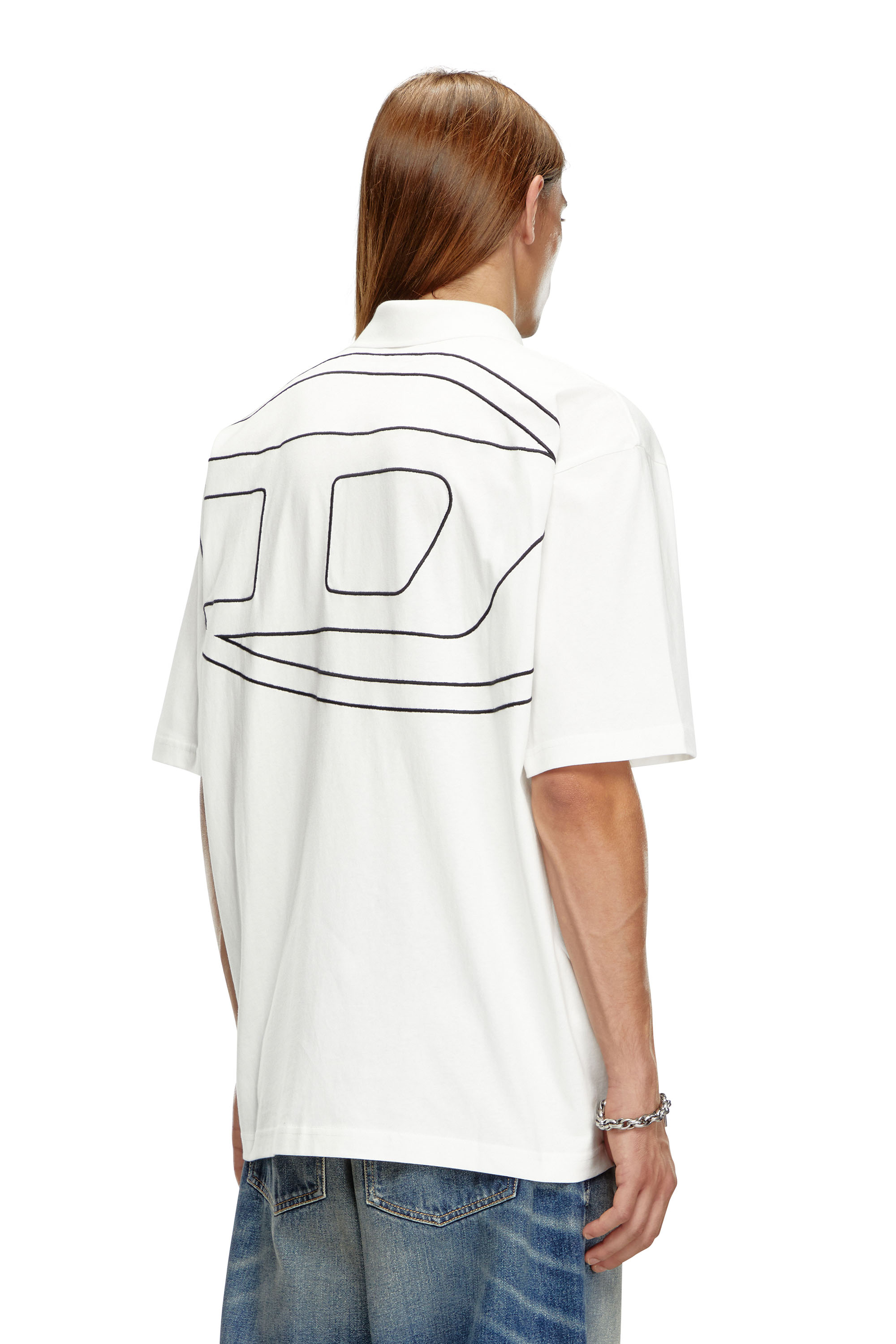 Diesel - T-VORT-MEGOVAL-D, Herren Poloshirt mit großer Oval D-Stickerei in Weiss/Schwarz - 3