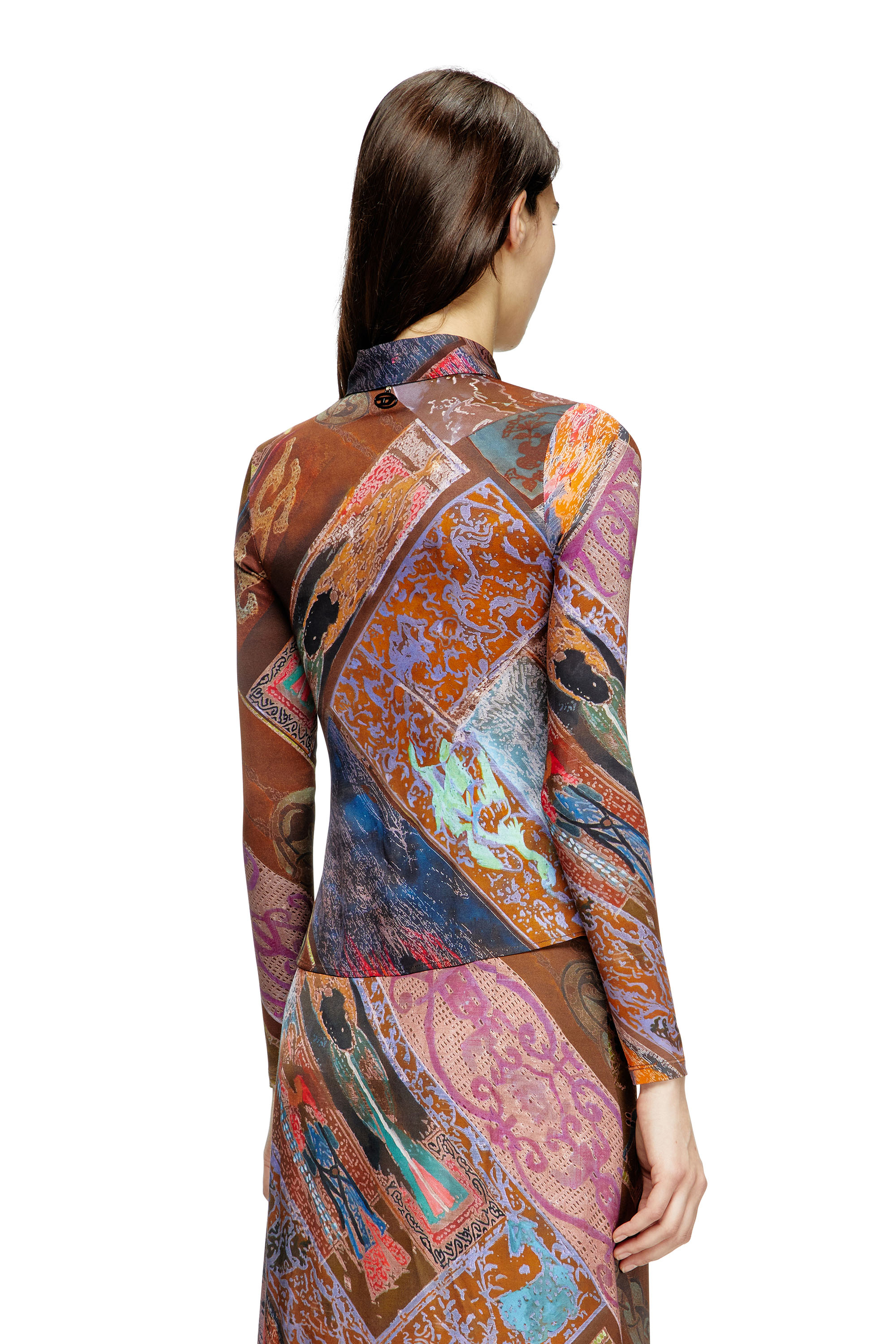 Diesel - C-AMELIA, Damen Hemd aus Stretch-Viskose mit Wappen-Print in Braun - 4