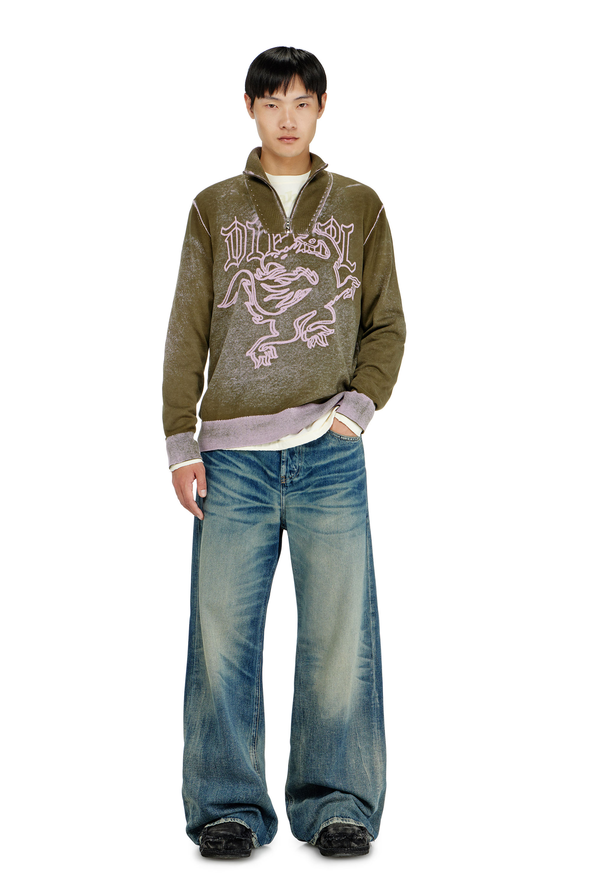 Diesel - K-LAUTARE, Herren Behandelter Half-zip-Pullover mit griffin-Motiv in null - 1