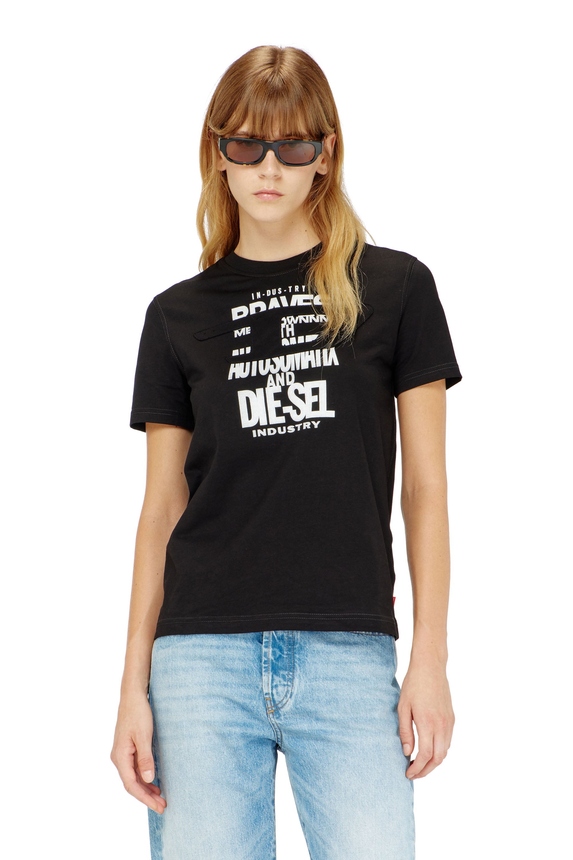 Diesel - T-REG-ZAL-V2, Damen T-Shirt aus Baumwolle mit Grafikprint in Schwarz - 1