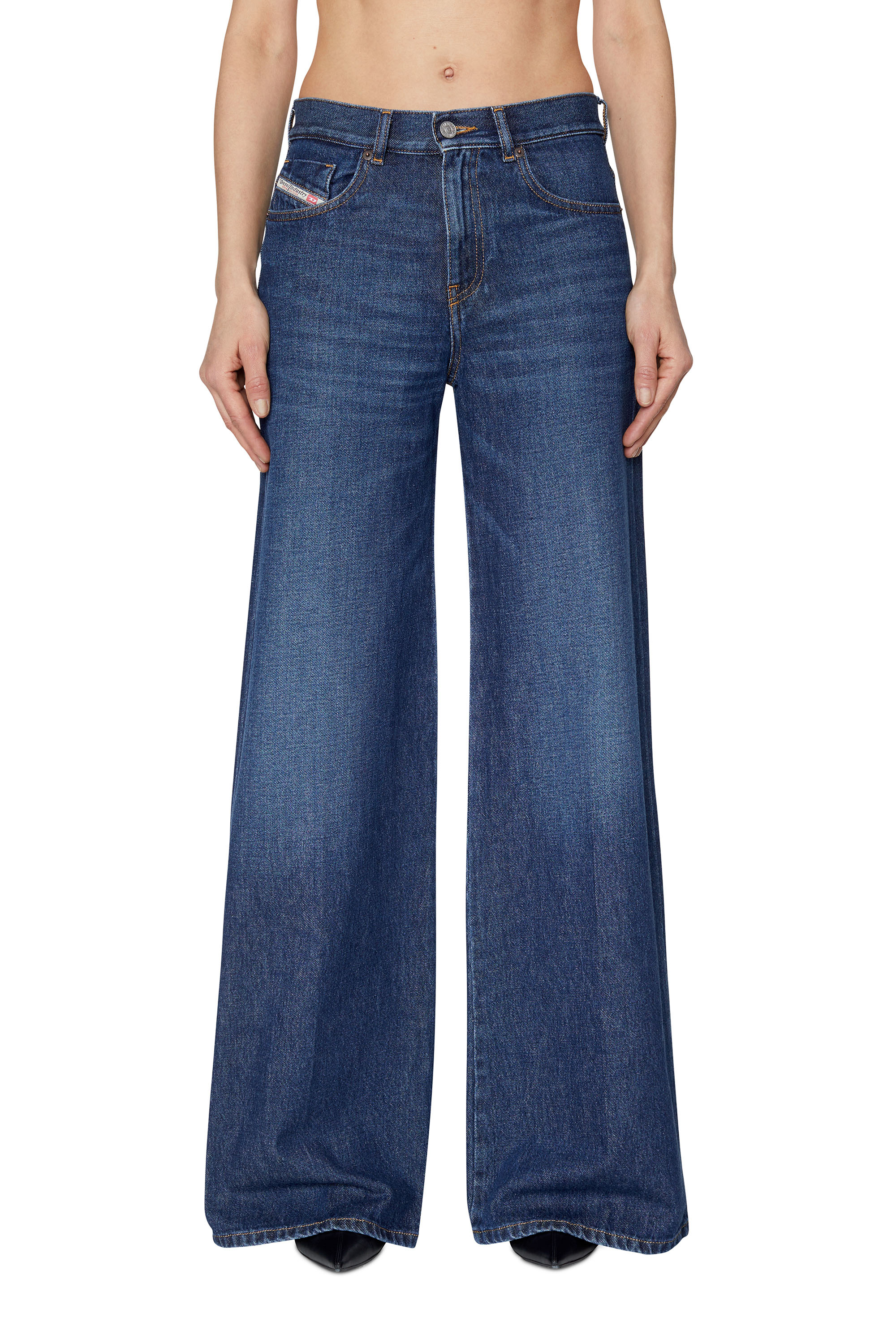 Damen Bekleidung Jeans Jeans mit gerader Passform DIESEL Denim Halbhohe Straight-Leg-Jeans in Blau 