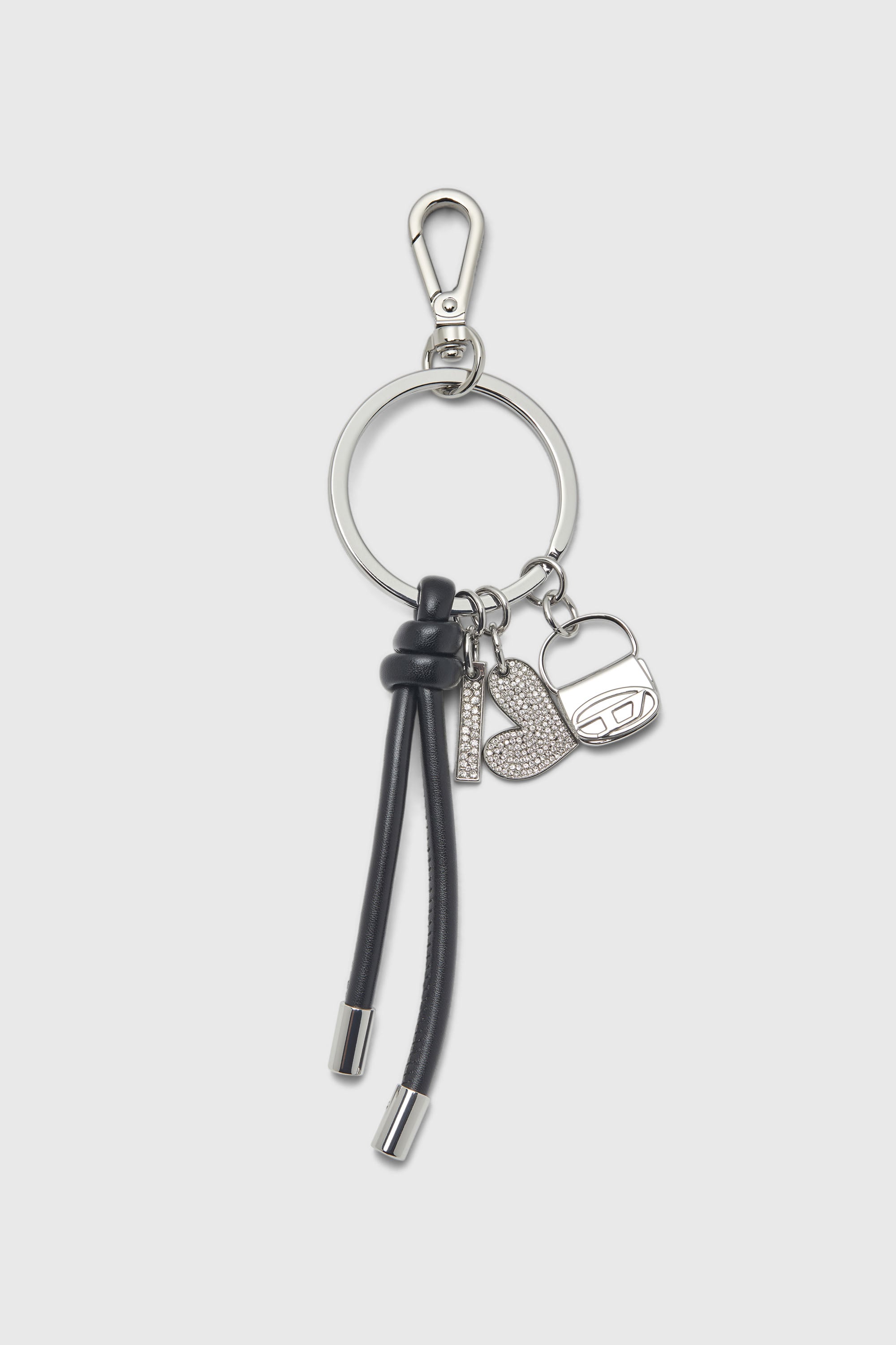 Diesel - MULTI III, Damen Schl&uuml;sselanh&auml;nger mit Herz- und Taschenanh&auml;ngern in Silber/Schwarz - 1