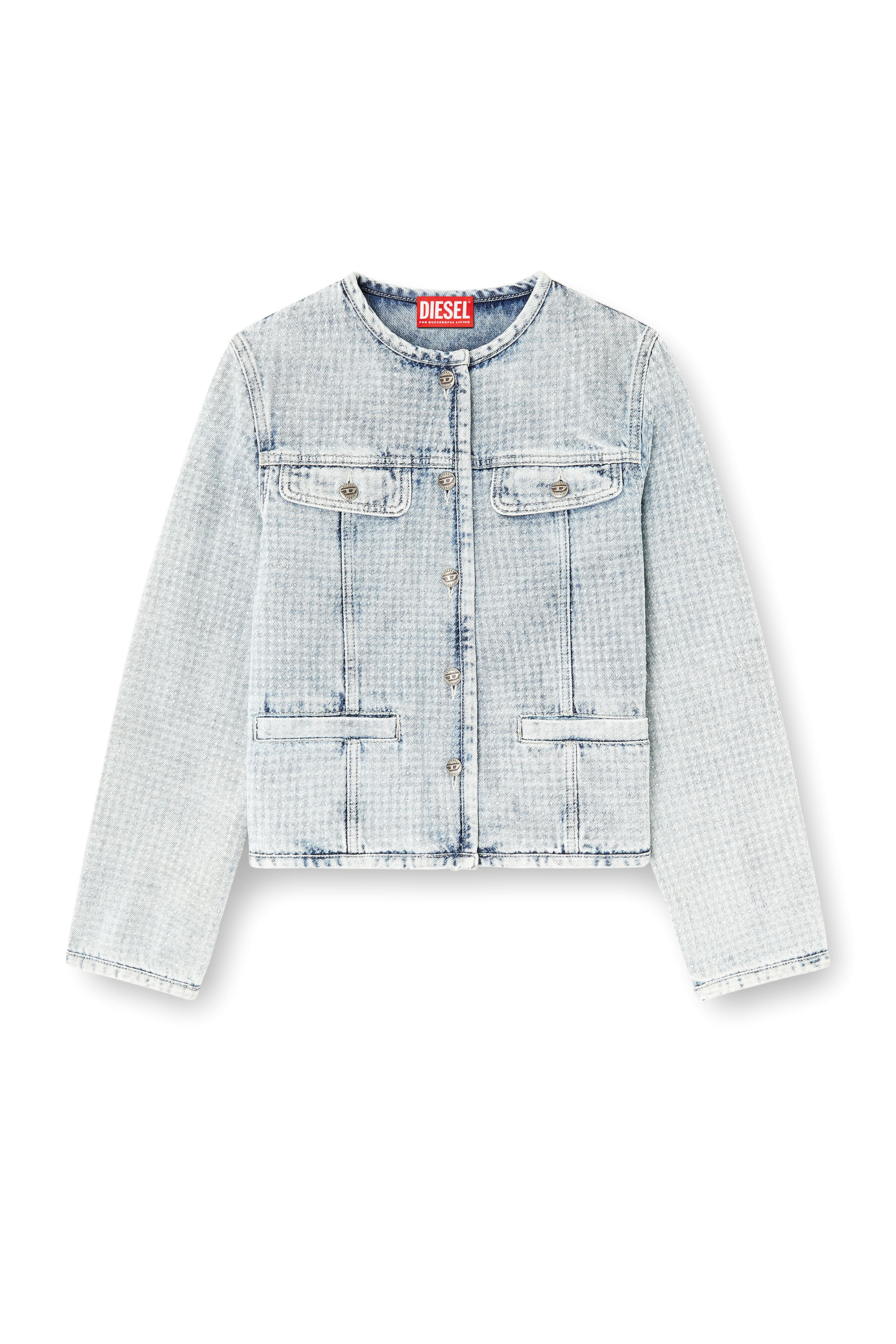Diesel - DE-GRAFY-S, Damen Jacke aus grafischem Denim mit Kristallen in Hellblau - 2