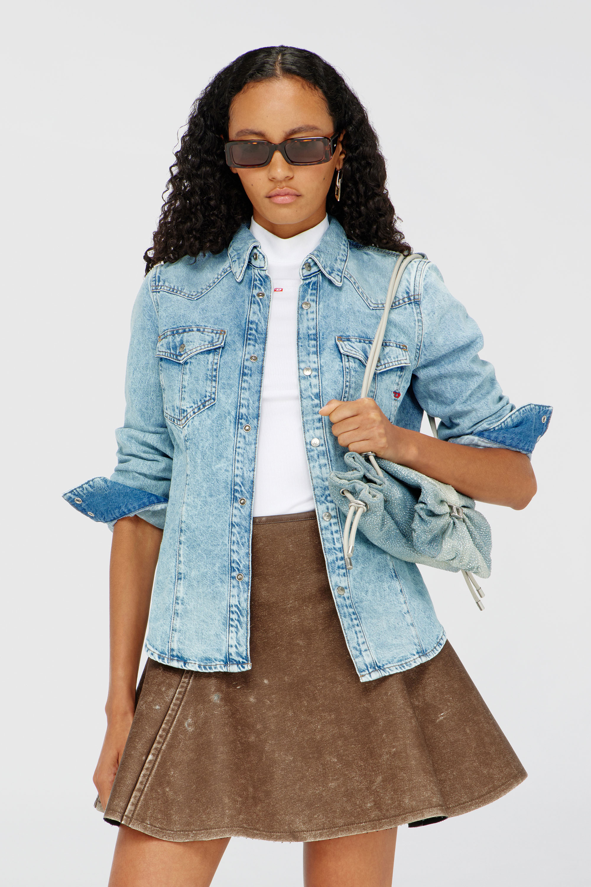 Diesel - DE-WAVES, Damen Western-Shirt aus Denim in Hellblau - 1