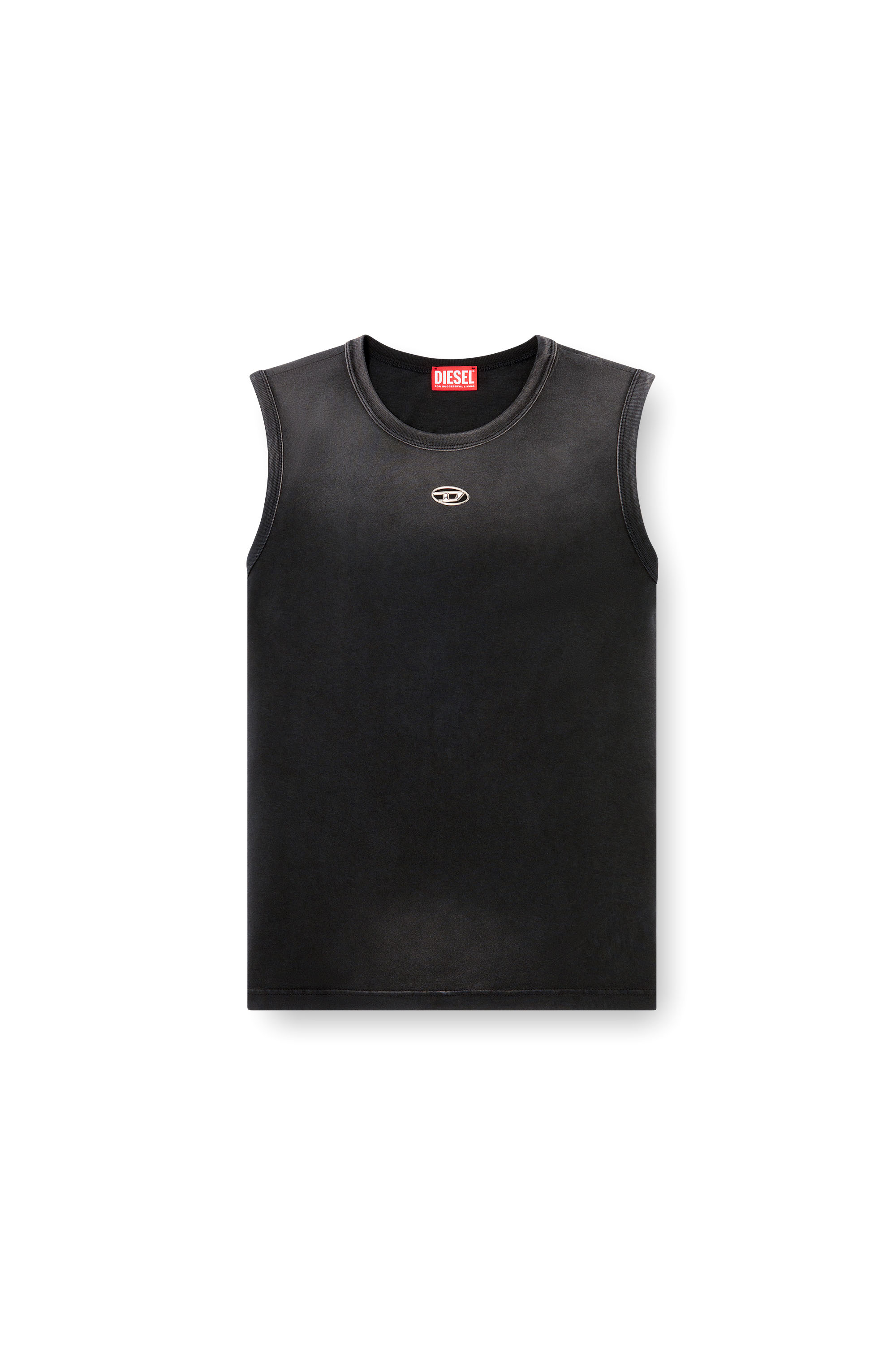 Diesel - T-BRICO-NEW, Herren Verblasstes Tanktop mit Cutout-Oval D in Schwarz - 2
