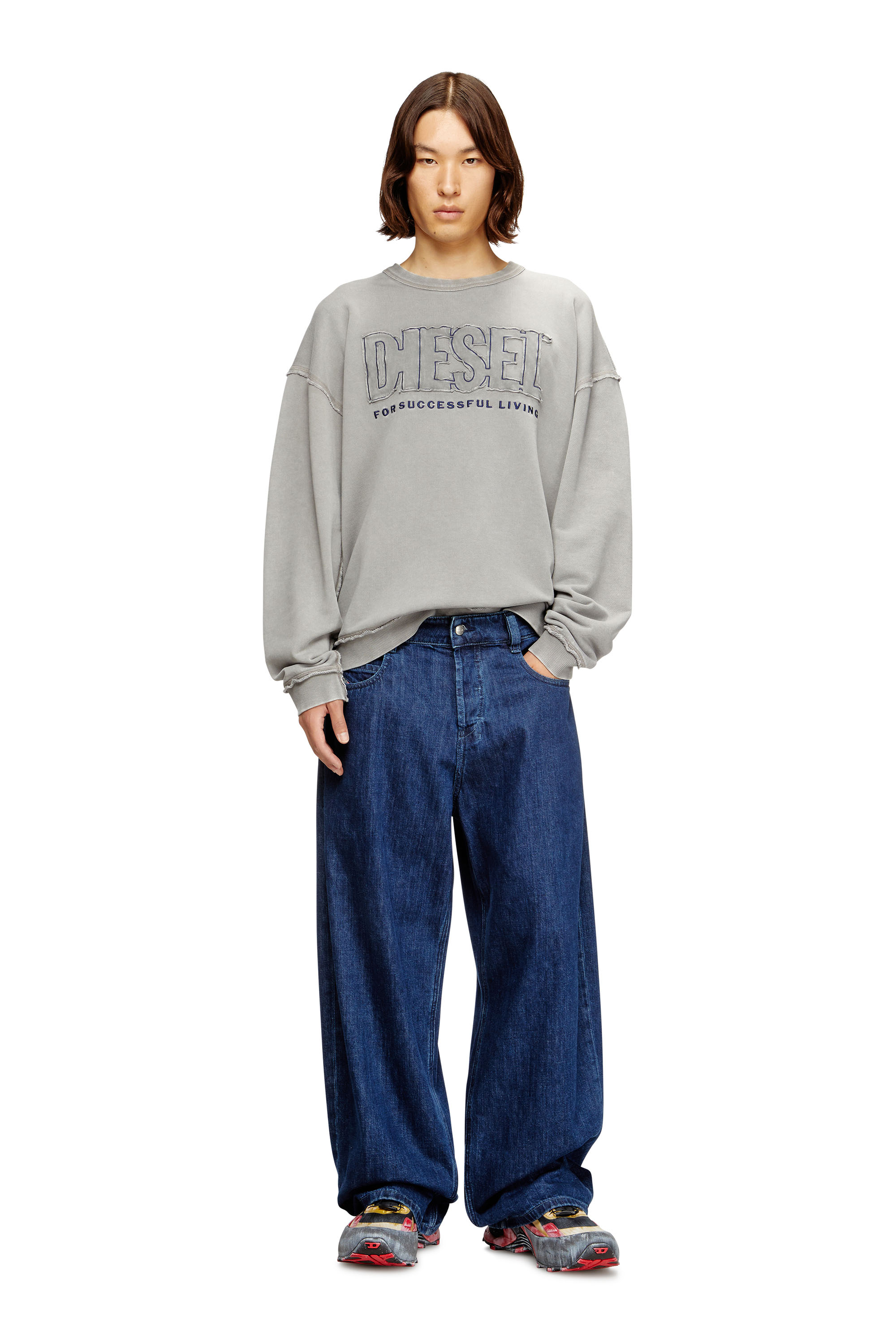 Diesel - S-BOXT-RAW-V1, Herren Baumwoll-Sweatshirt mit appliziertem Logo in Grau - 2