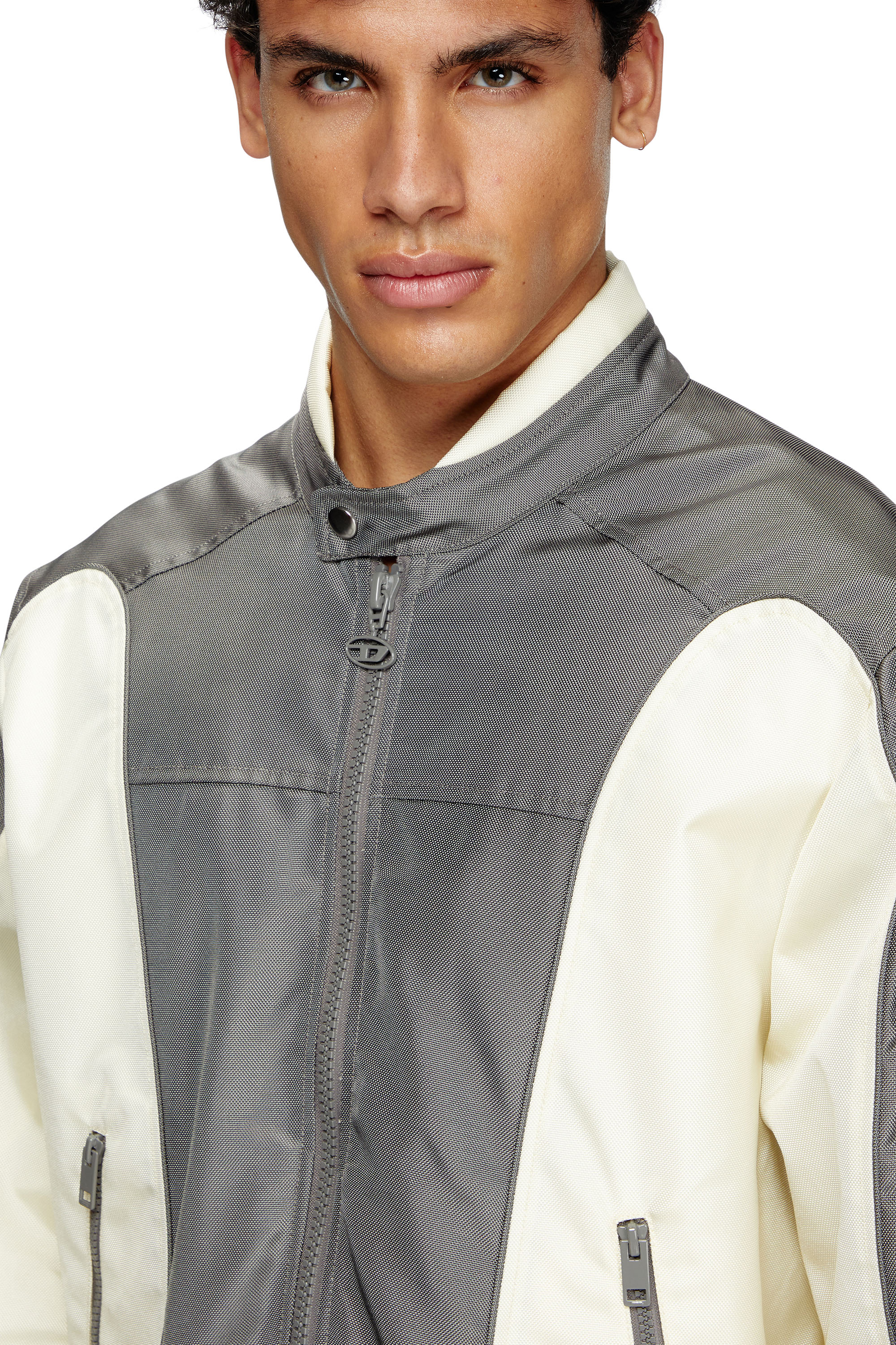 Diesel - J-BLINK-A, Herren Colour-Block-Biker-Jacke mit Paspelierung in Grau/Weiss - 6