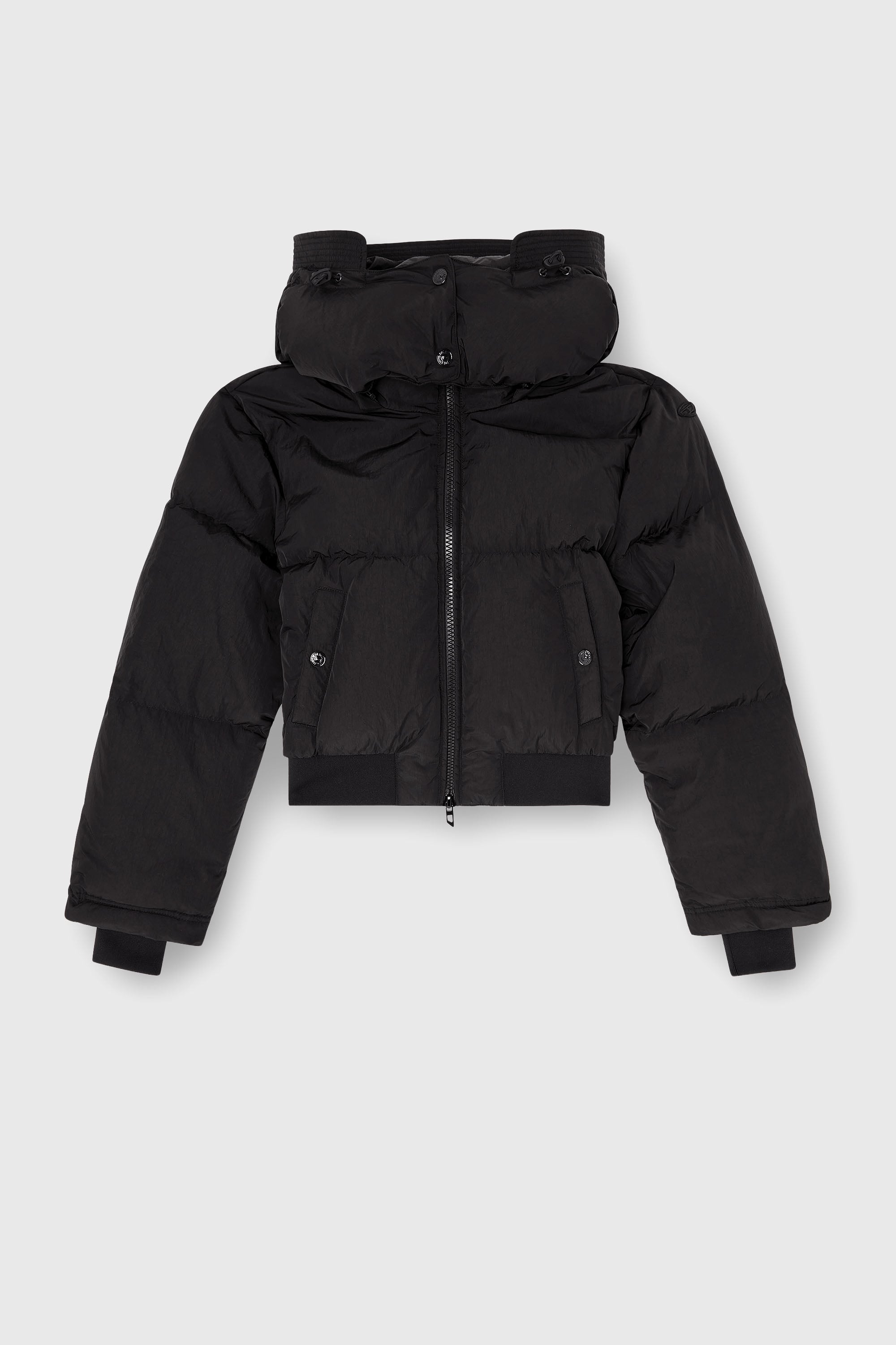 Diesel - W-PEYT-SHORT-NEW-WD, Woman's Wrinkled-nylon down puffer jacket with detachable hood in Black - 2