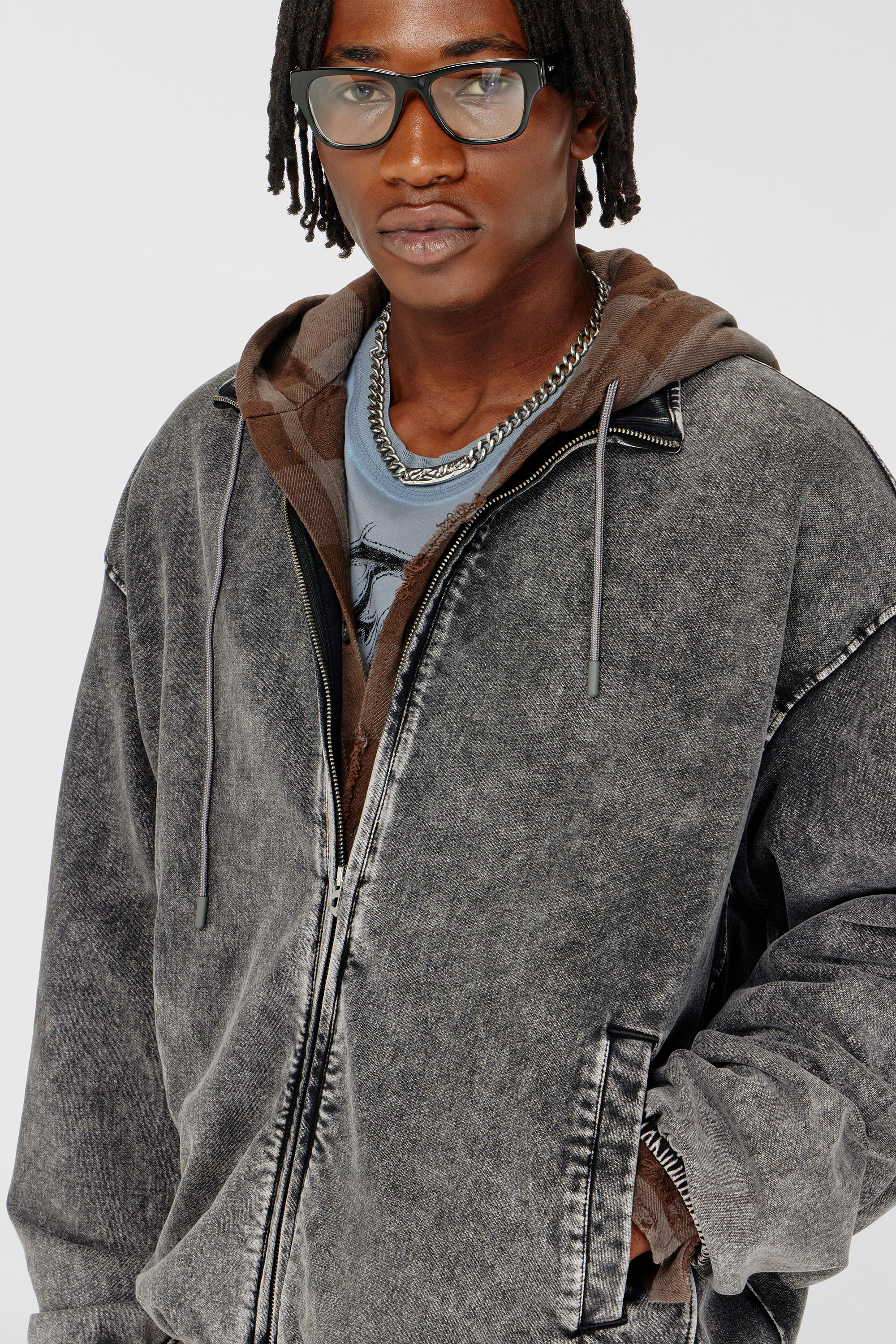 Diesel - S-CORSY, Herren Sweatjacke mit Denim-Effekt in Grau - 5