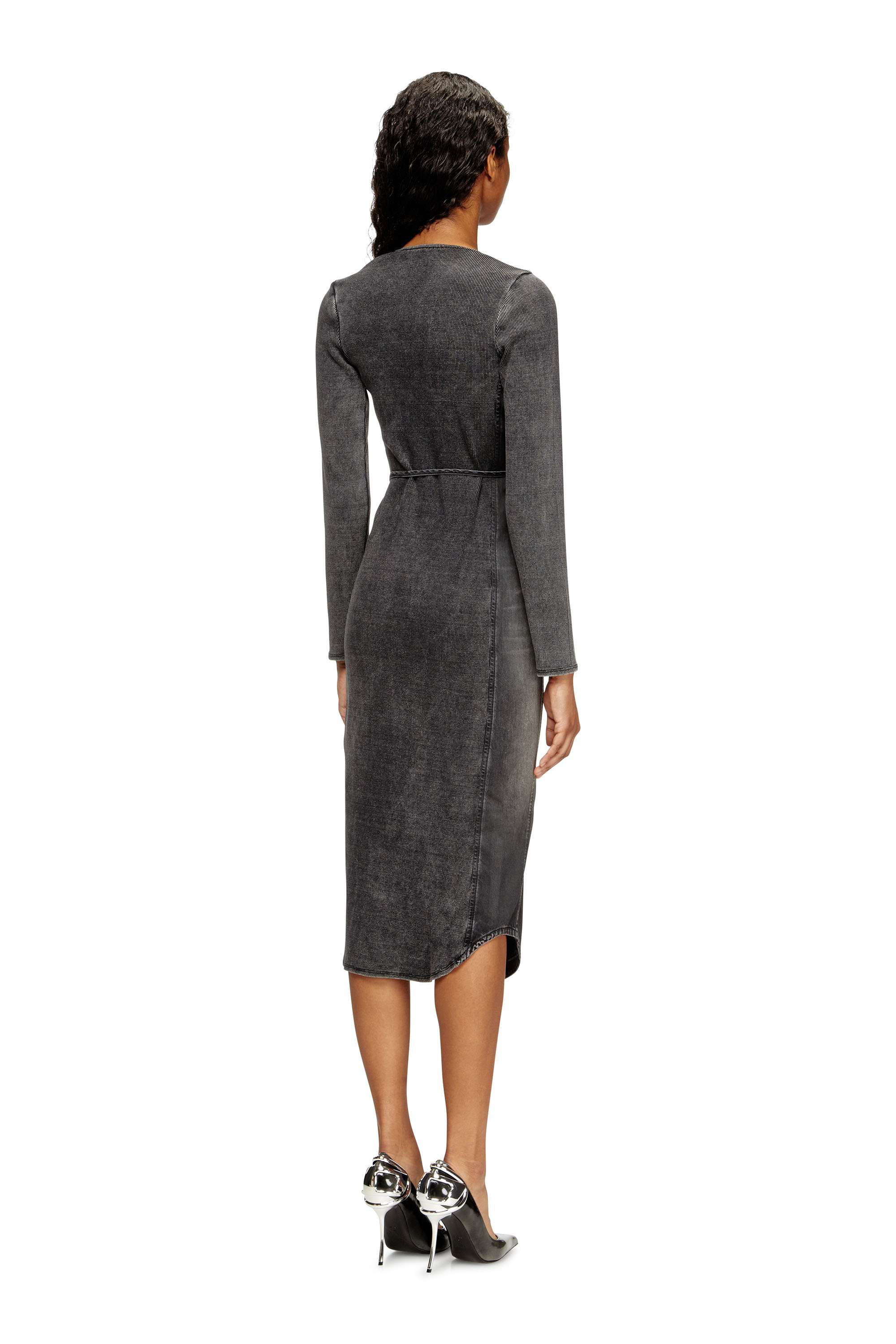 Diesel - DE-OLA-S, Damen Midikleid aus Denim mit V-Ausschnitt in Schwarz/Dunkelgrau - 3