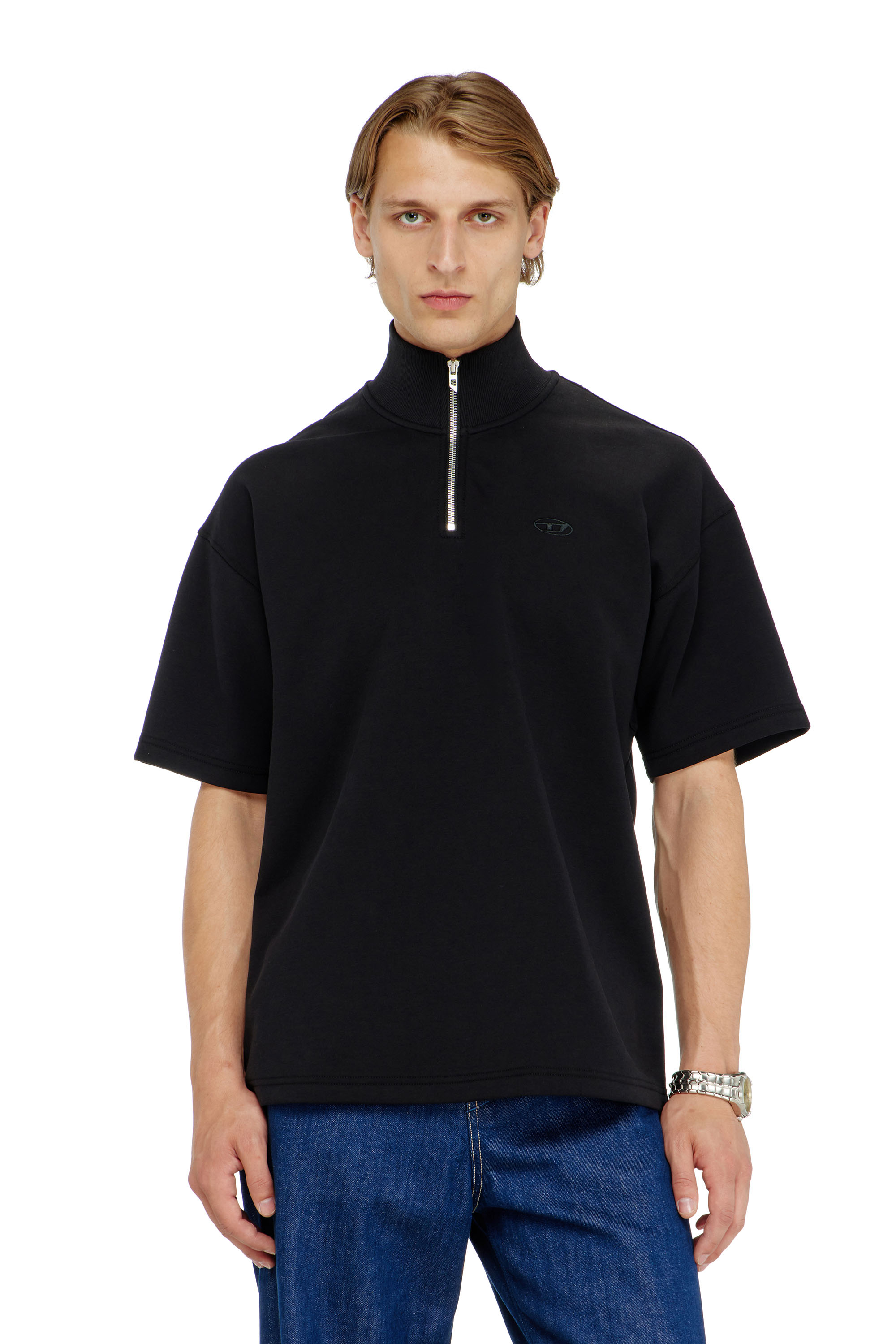 Diesel - S-CUBY, Herren Kurz&auml;rmliges Sweatshirt mit halbem zip aus leichtem Scuba in null - 1