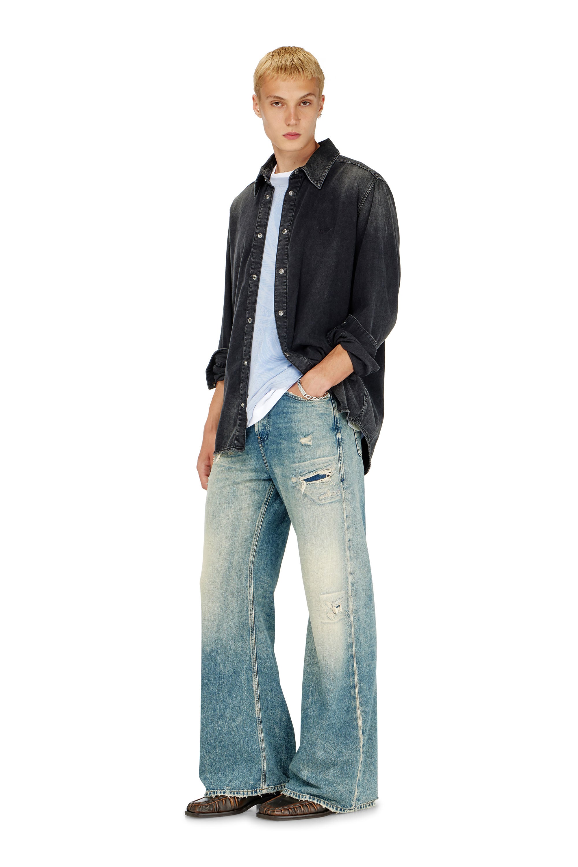 Diesel - D-SIMPLY, Herren Lang&auml;rmeliges Denimhemd in Schwarz - 2