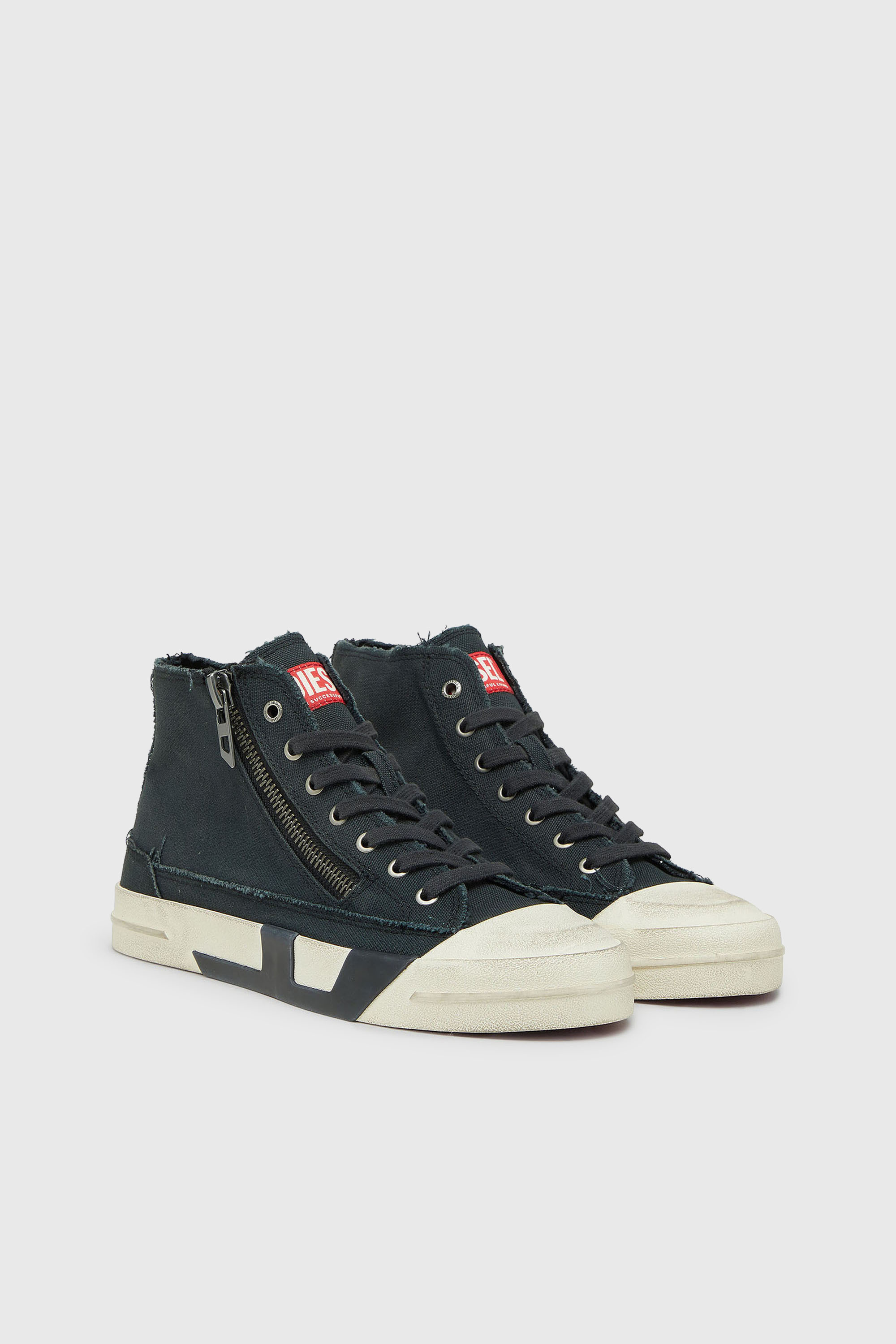 Diesel - S-D-VERSE ZIP MID II, Herren S-D-Verse - Sneakers aus ausgefranstem Canvas mit D Logo in Schwarz - 2