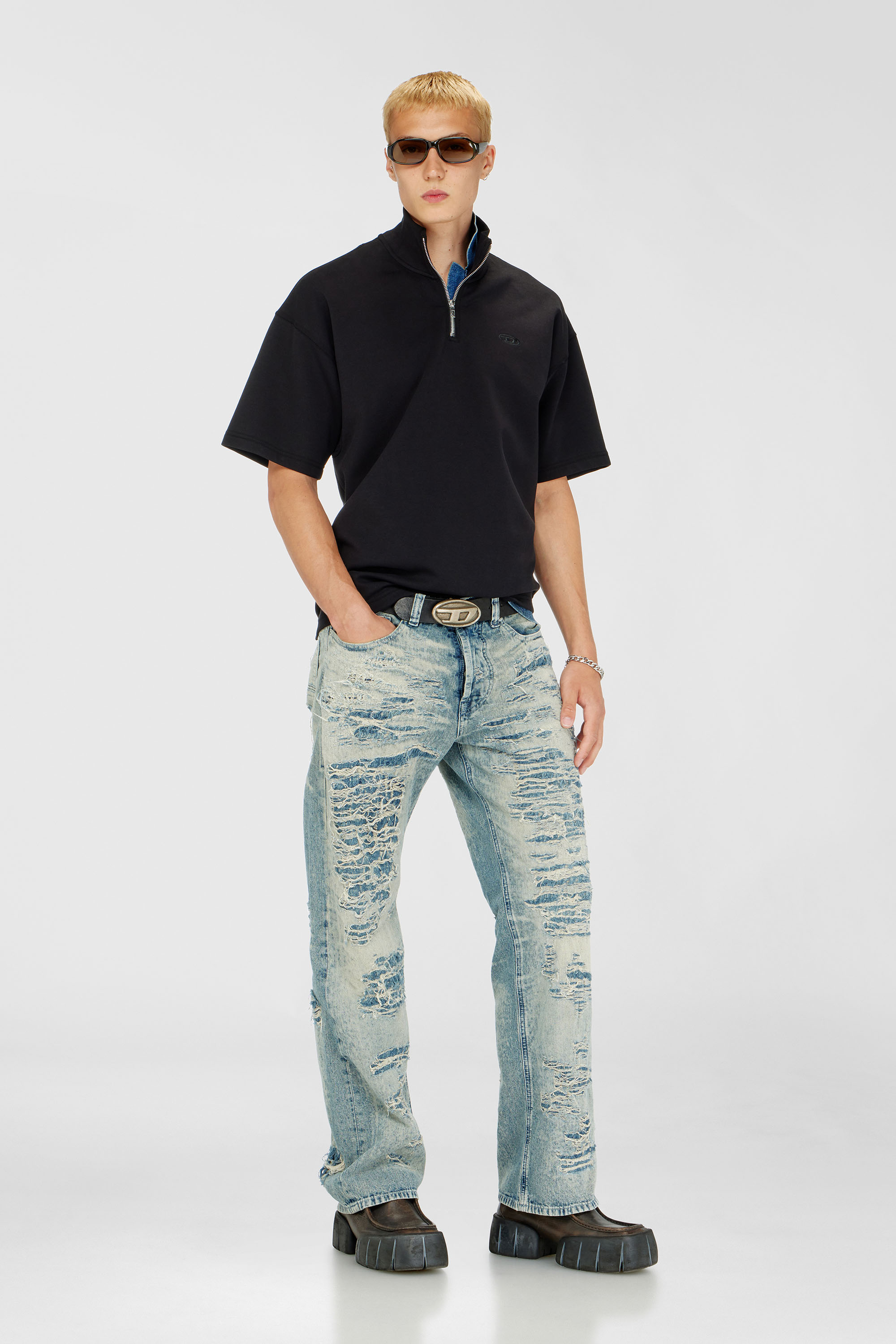 Diesel - S-CUBY, Herren Kurz&auml;rmliges Sweatshirt mit halbem zip aus leichtem Scuba in Schwarz - 1