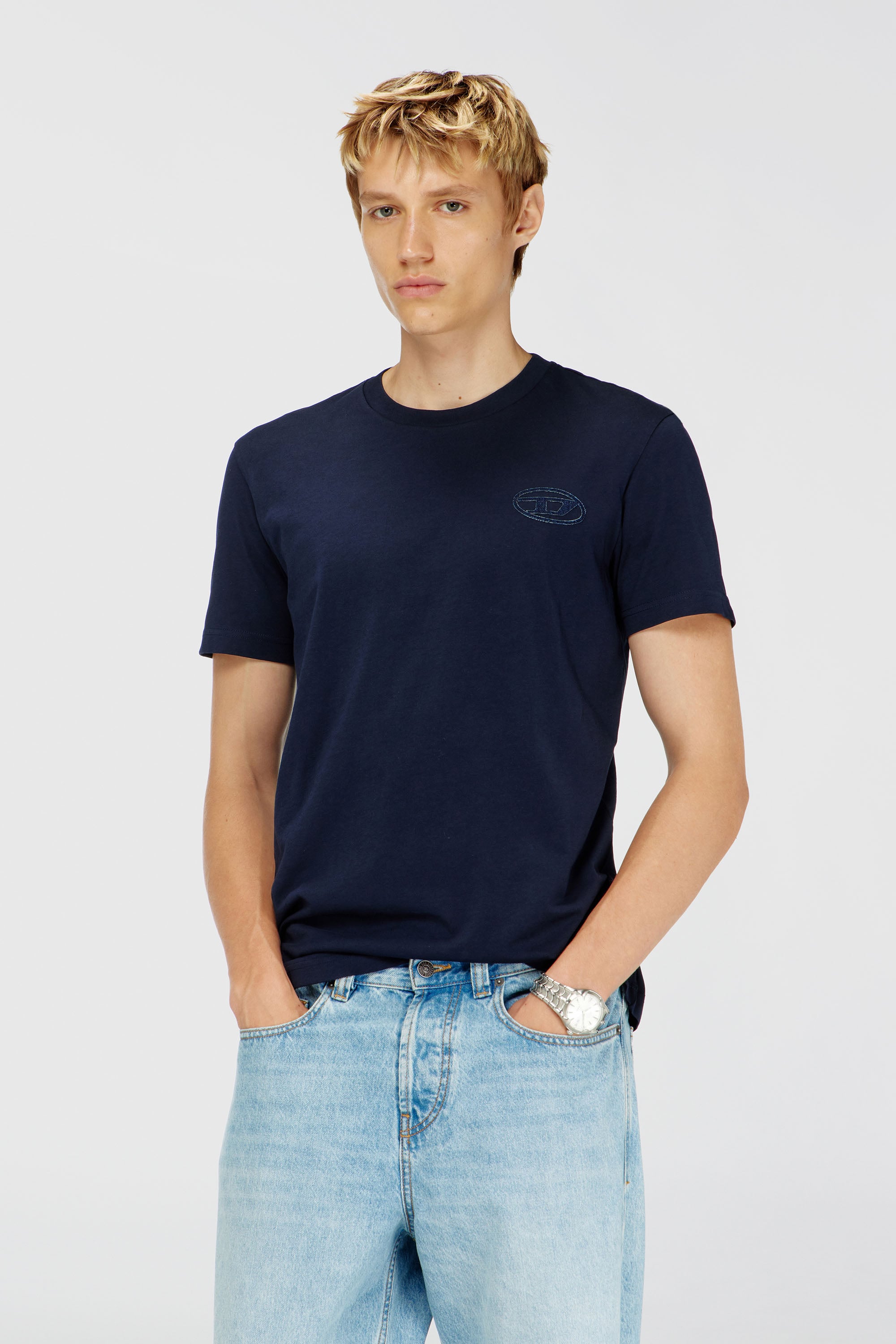 Diesel - T-DIEGO-T92, Herren T-Shirt aus Baumwolle mit Oval D Logo in Blau - 1