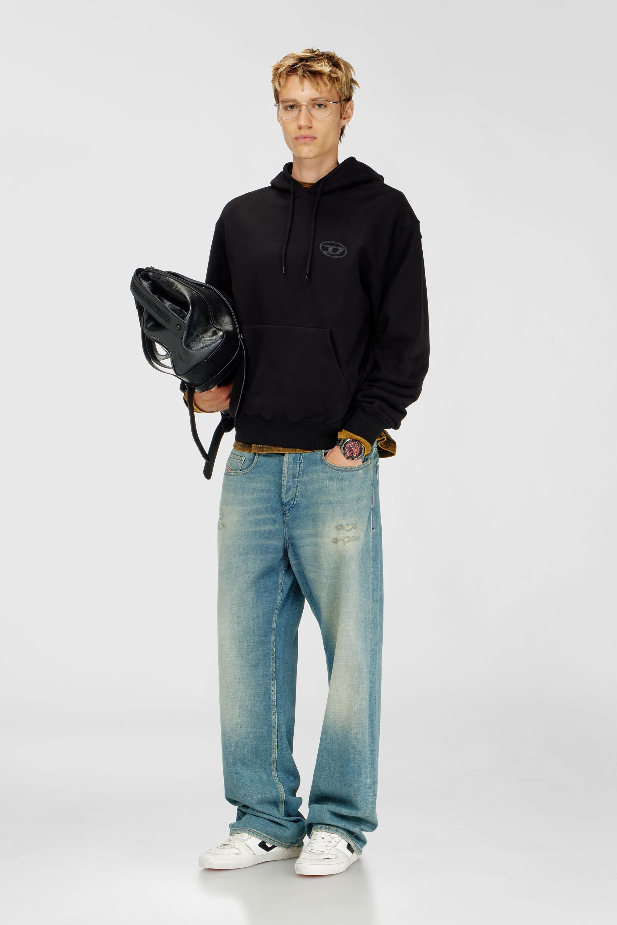 Diesel - S-LUK-H-T92, Herren Hoodie aus Baumwolle mit tonalem Oval D Logo-Stickerei in Schwarz - 2