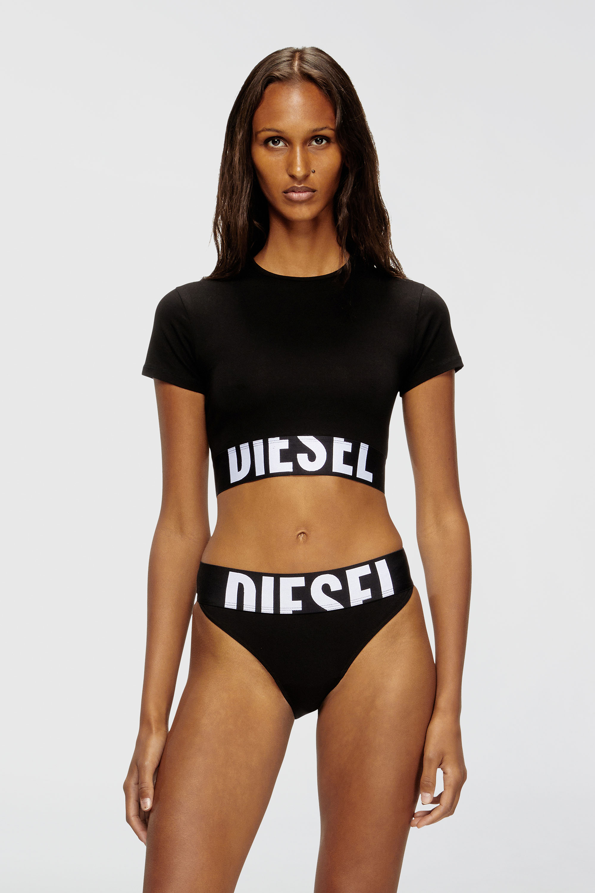 Diesel - UFTEE-SPORT-CROPPED-T-SHIRT, Damen Sportliches verk&uuml;rztes Top mit Logo-Band in Schwarz - 3