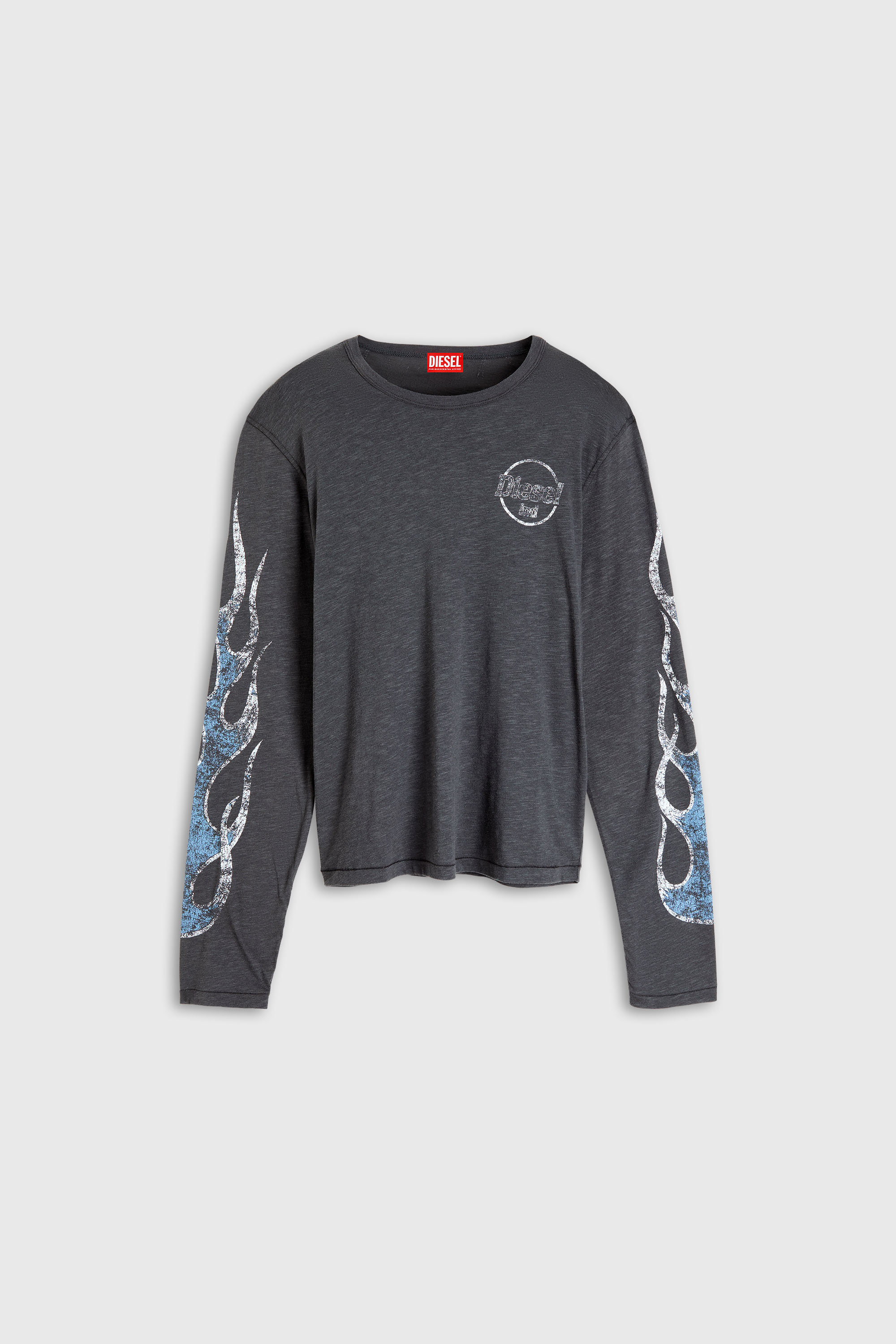 Diesel - T-NOTS-LS, Herren Langarm-T-Shirt aus Slub-Jersey mit Crack-Print in Dunkelgrau - 2