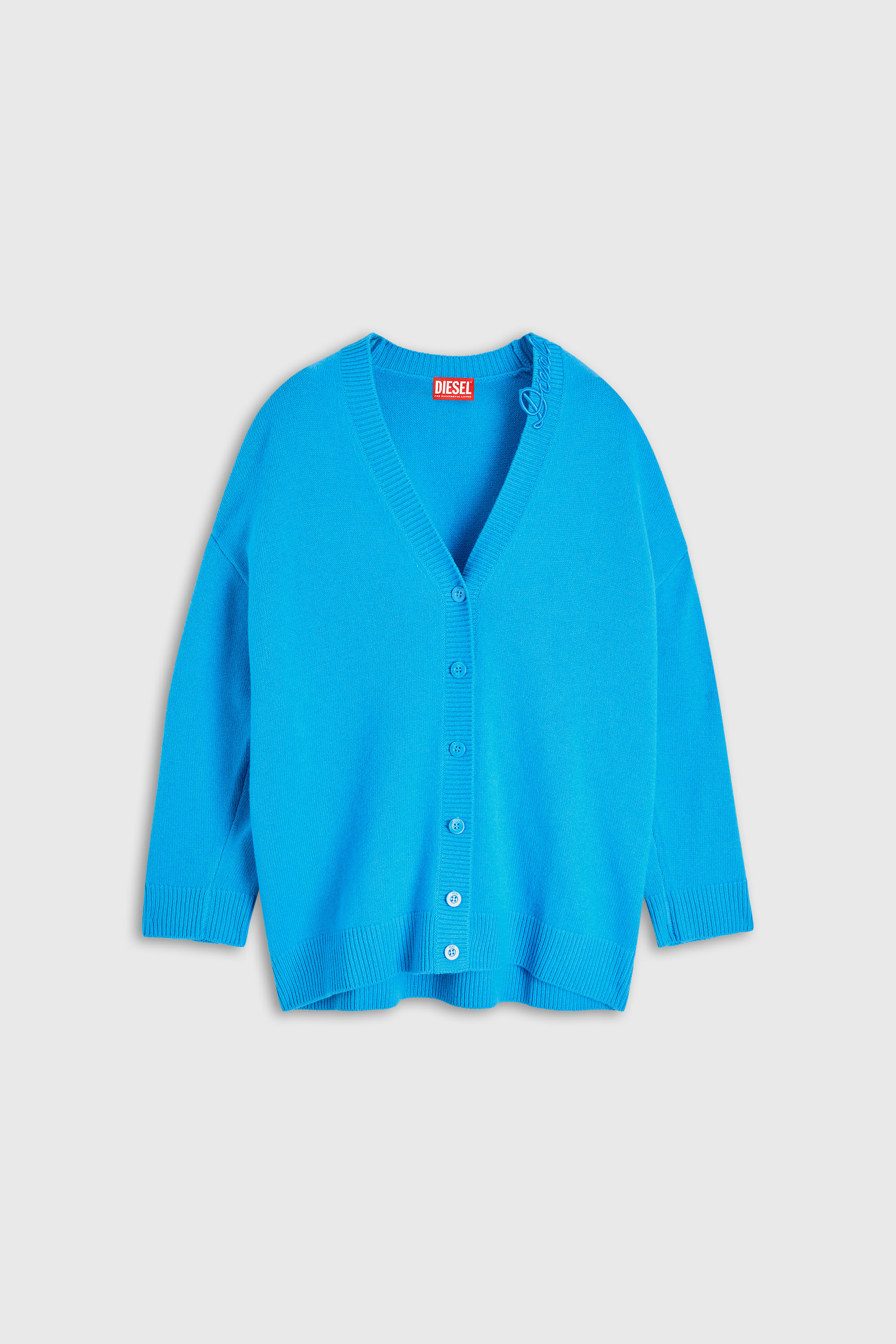 Diesel - M-IMIRA, Damen Wollcardigan mit V-Ausschnitt und Logo am Kragen in Azurblau - 2