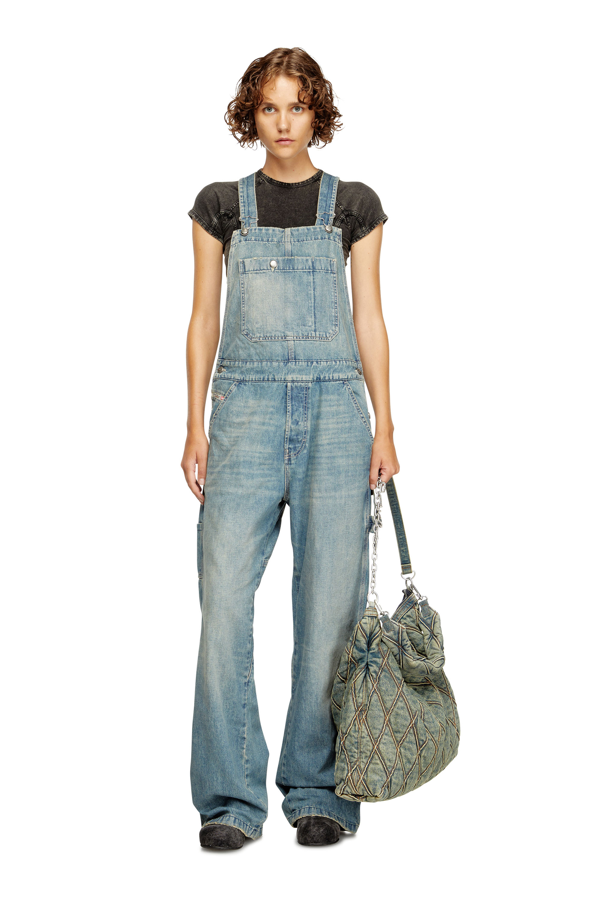 Diesel - D-FRAMU-U, Unisex Utility-Latzhose aus Denim in Hellblau - 1