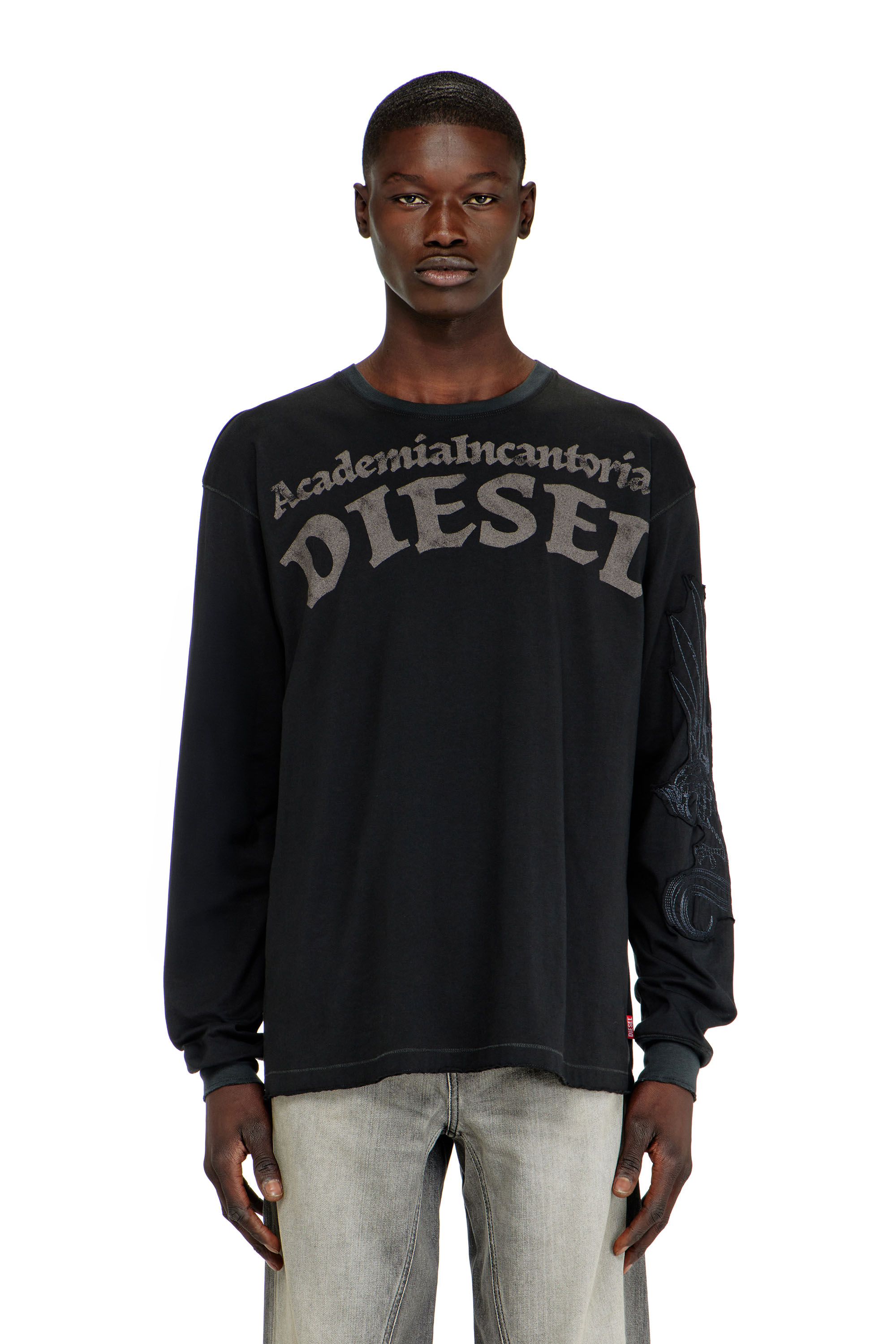 Diesel - T-NORM-LS-AA3, Herren Langarm-T-Shirt mit Prints und Patches in Schwarz - 3