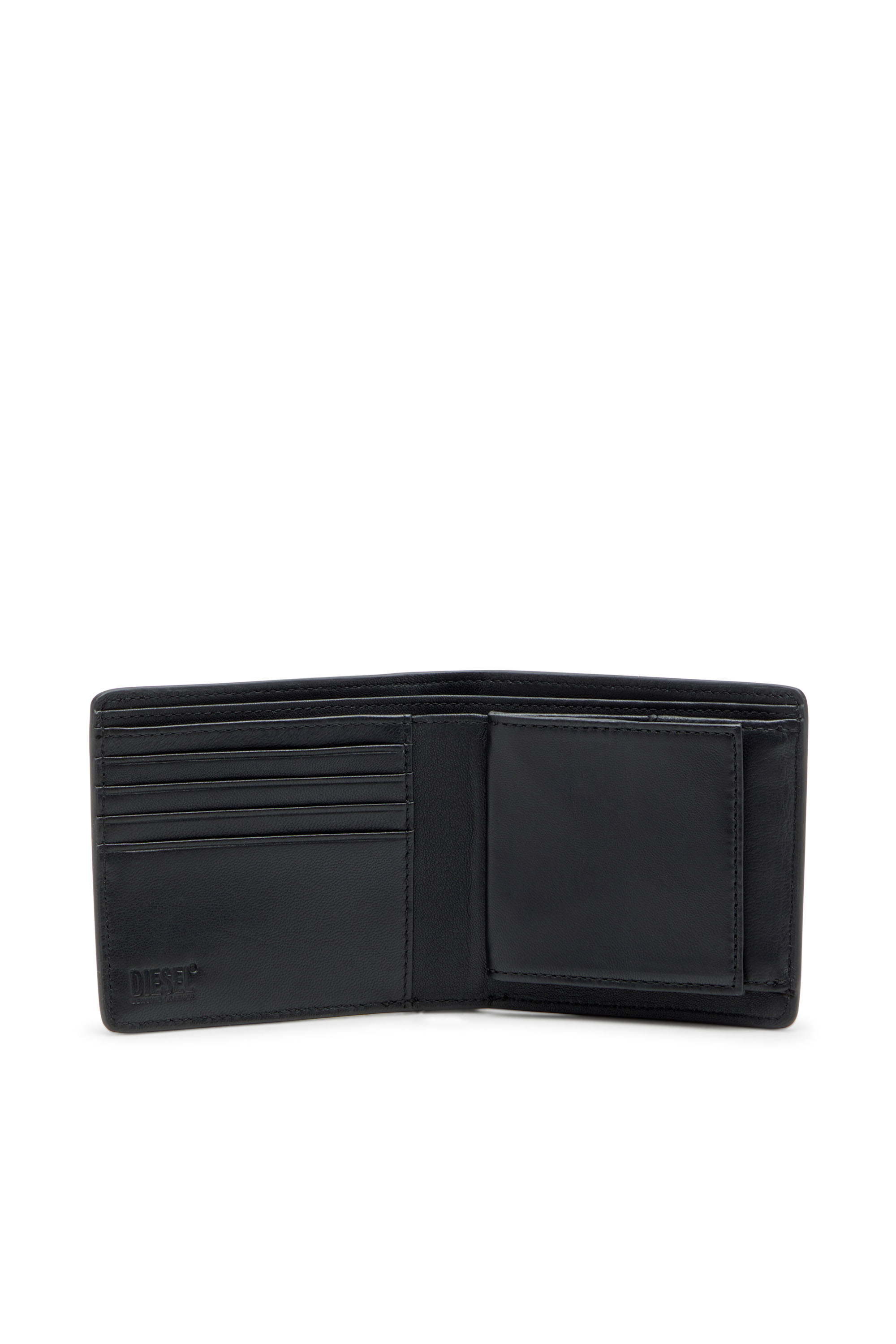 Diesel - BISCOTTO BI FOLD COIN S 3D, Herren Portemonnaie im Faltdesign aus semi-glänzendem Leder in Schwarz - 3