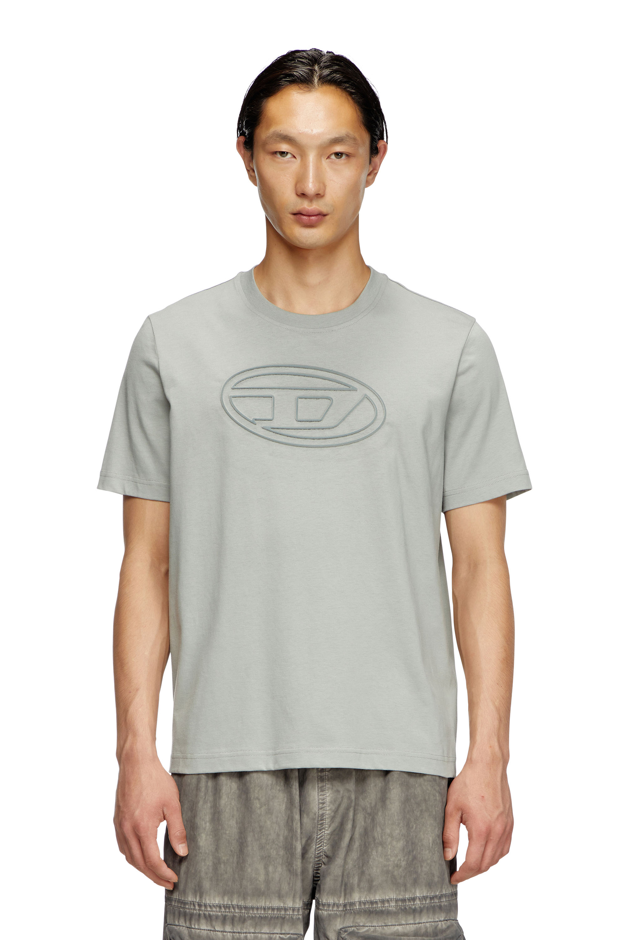 Diesel - T-ADJUST-BIGOVAL, Herren T-Shirt mit Oval D-Prägung in Hellgrau - 1