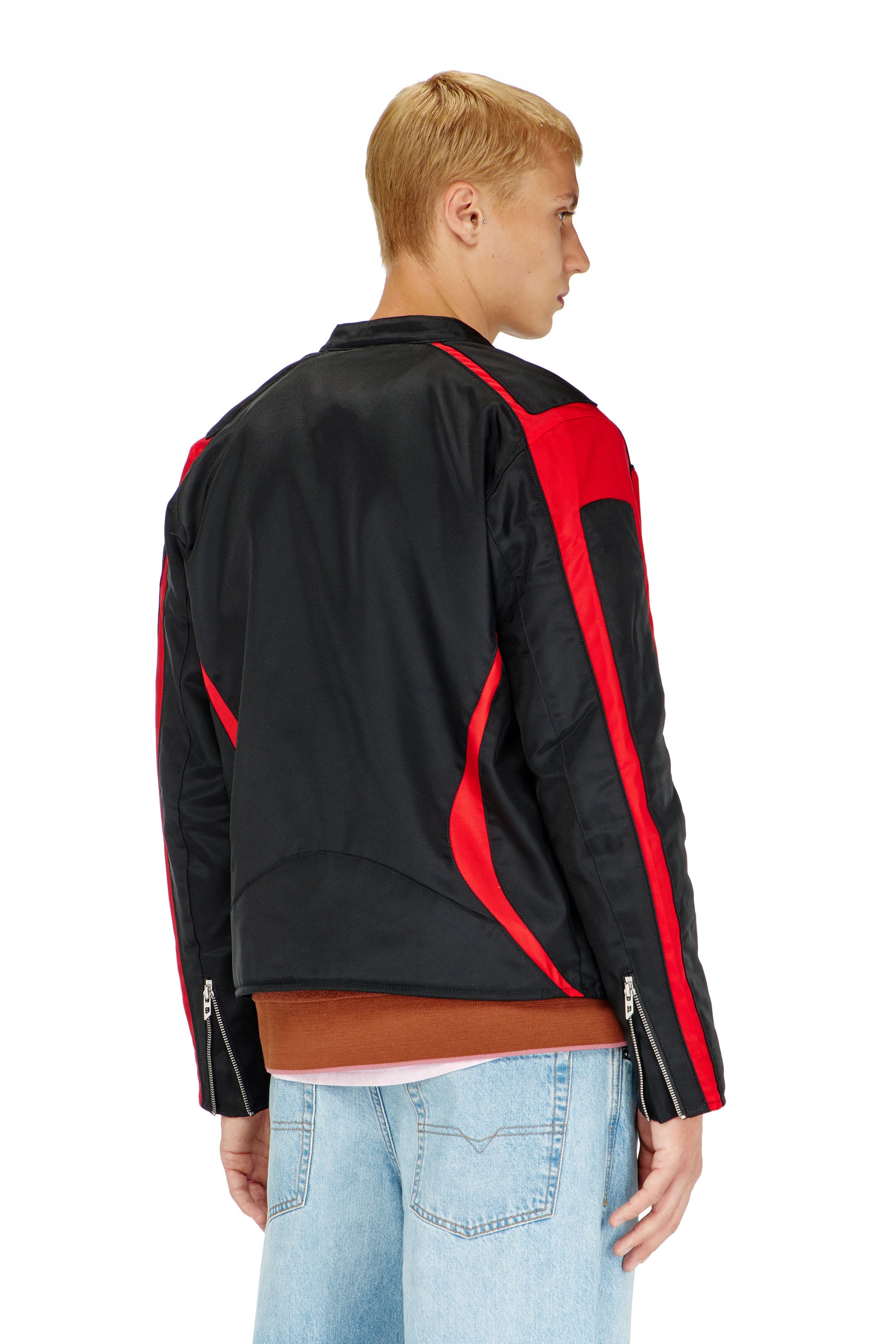Diesel - J-ADAM-PDAI, Herren Bikerjacke im Colourblock-Design aus Canvas in Schwarz/Rot - 4