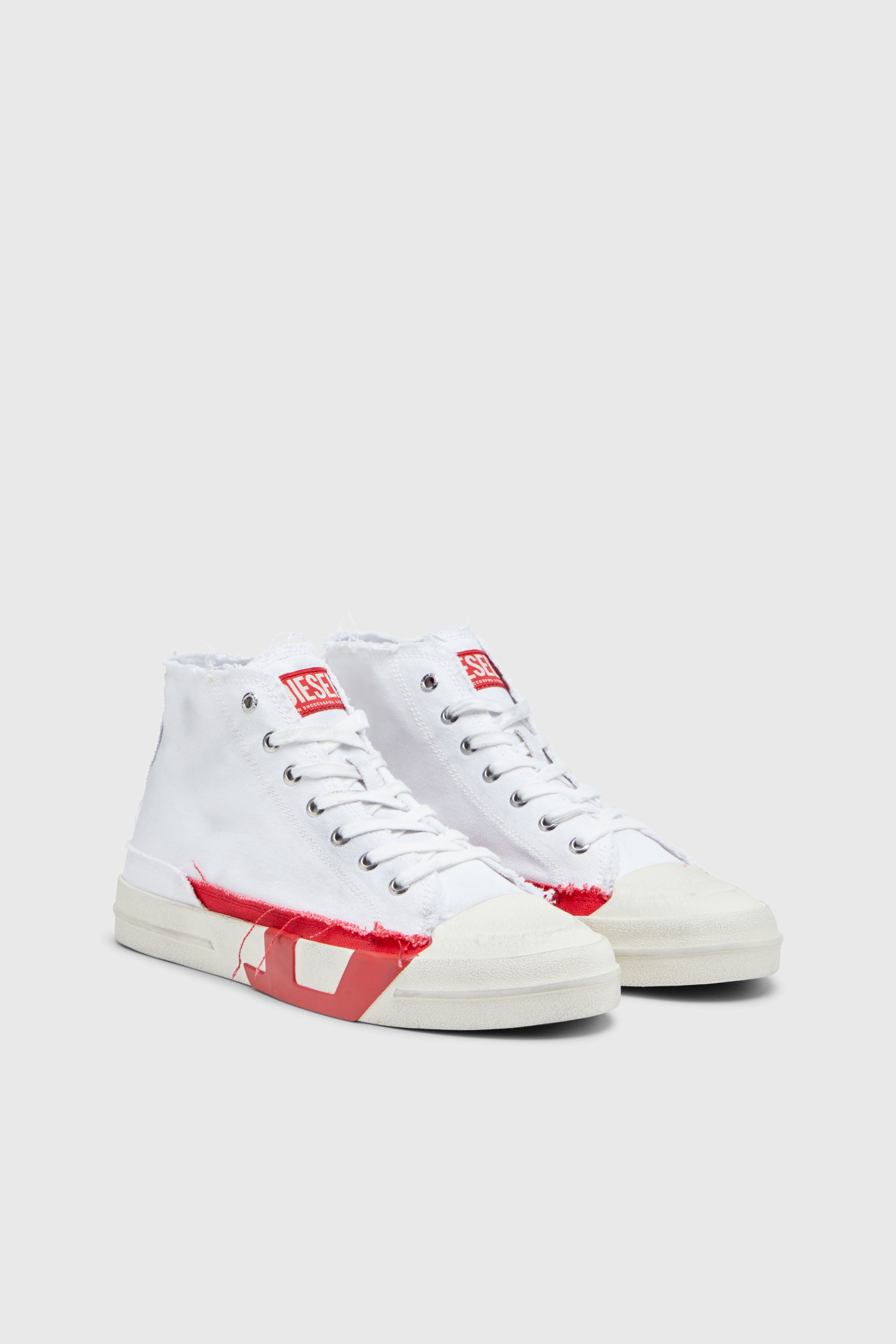 Diesel - S-D-VERSE MID, Herren S-D-Verse-High Top-Sneakers aus Canvas mit Schmutz-Effekt in Weiss/Rot - 2
