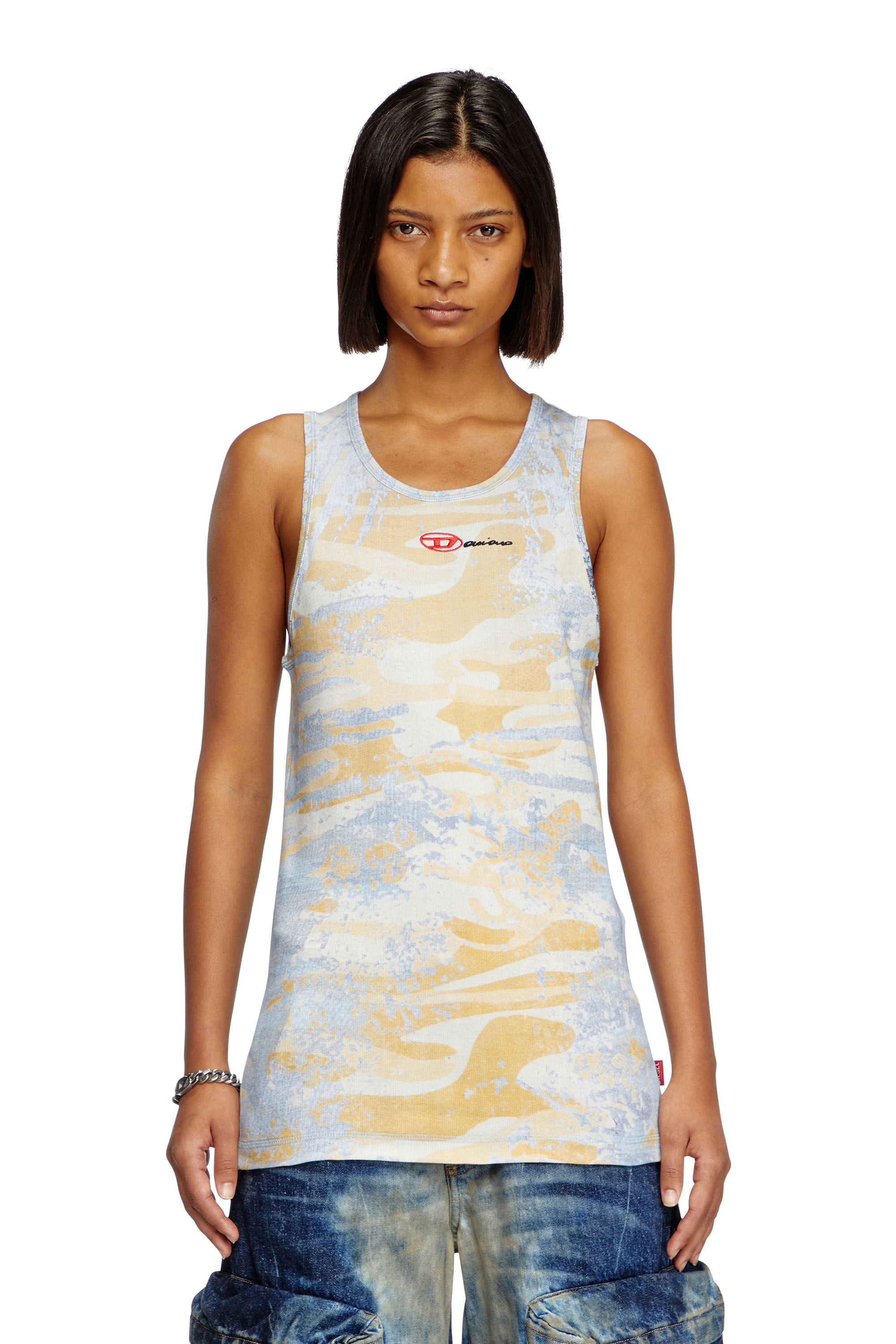 Diesel - T-LIFTY-DD, Unisex Camouflage-Tanktop aus Baumwollstretch in Blau/Gelb - 5