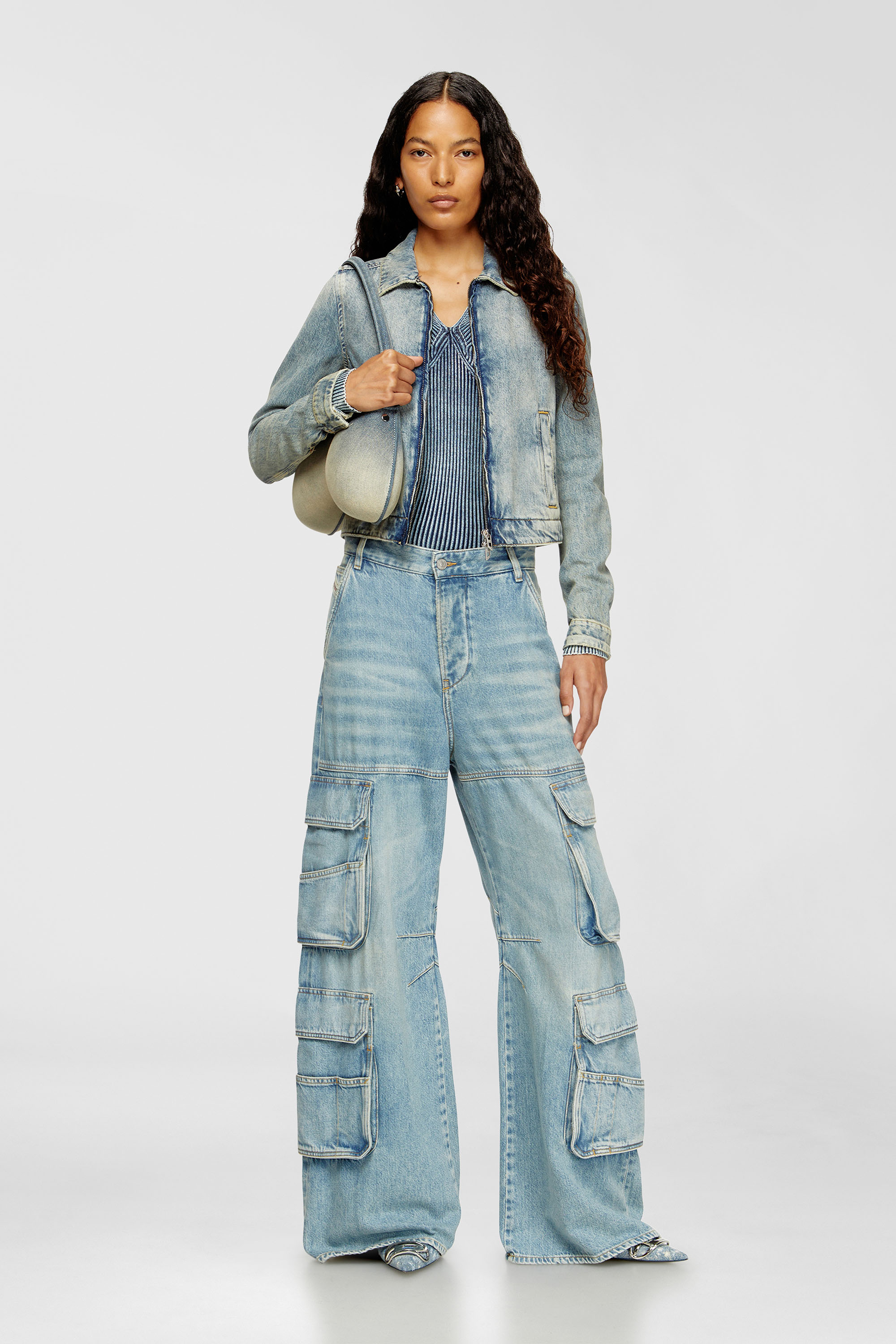 Diesel - DE-CORB, Damen Jacke aus-Denim mit flie&szlig;ender Struktur im Schmutz-Effekt in Hellblau - 1